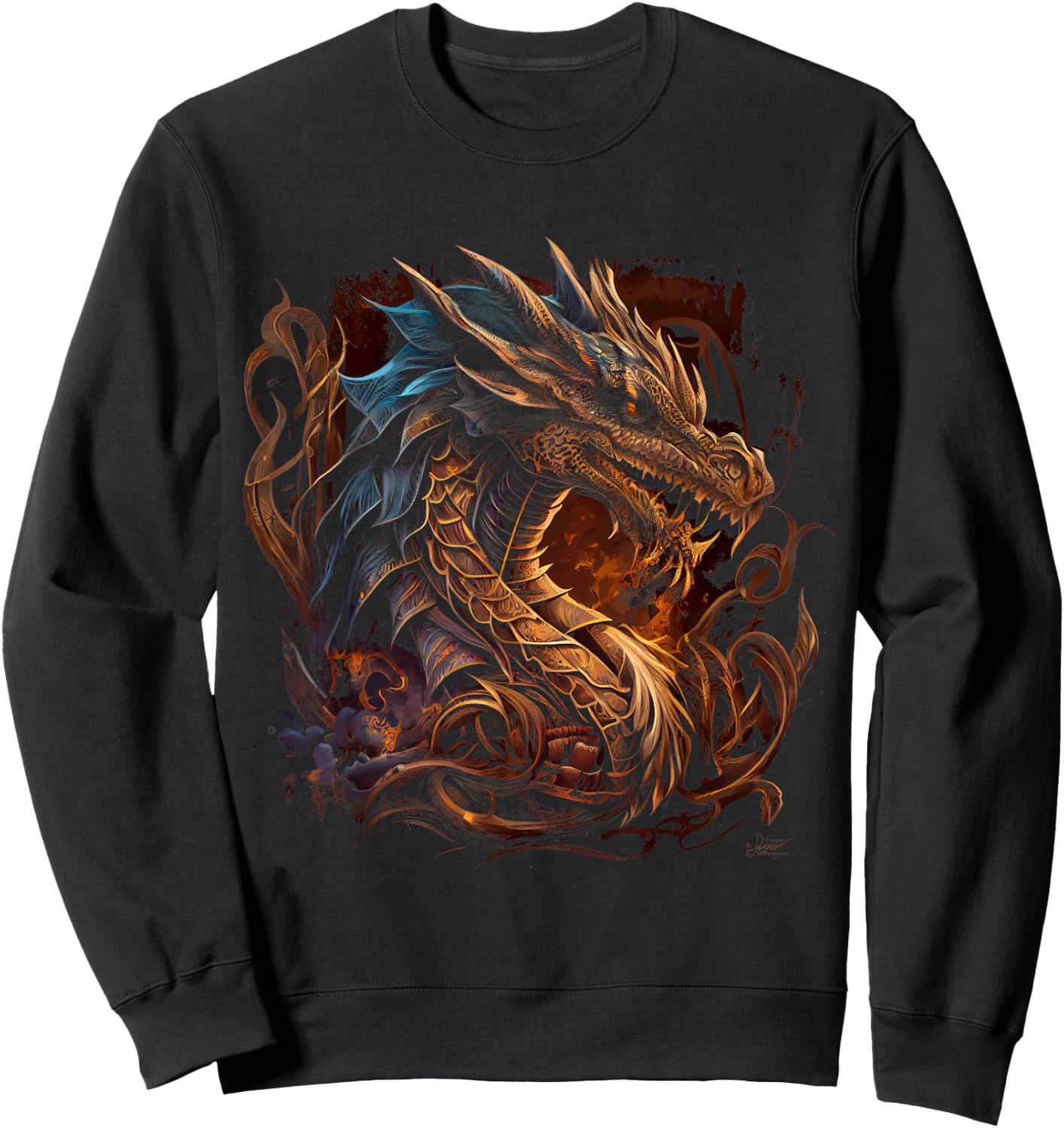 Beautiful Vintage Dragon Lover Fantasy Art Cool Illustration Sweatshirt - Sweatshirt | Black
