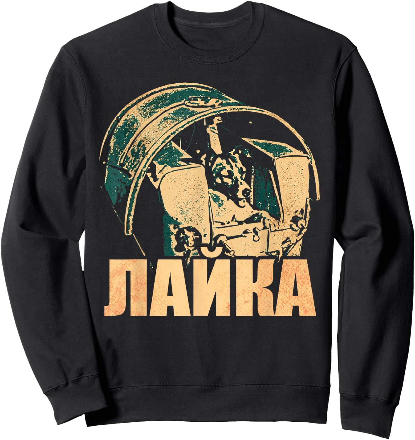 Laika Dog Animal Space Astronaut Soviet Union Cyrillic Sweatshirt - Sweatshirt | Black