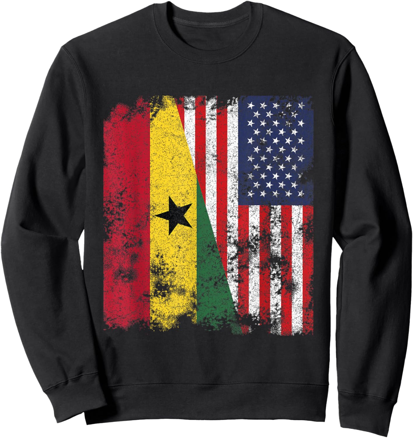 Ghana USA Flag Distressed - Half American Sweatshirt - Sweatshirt | Black