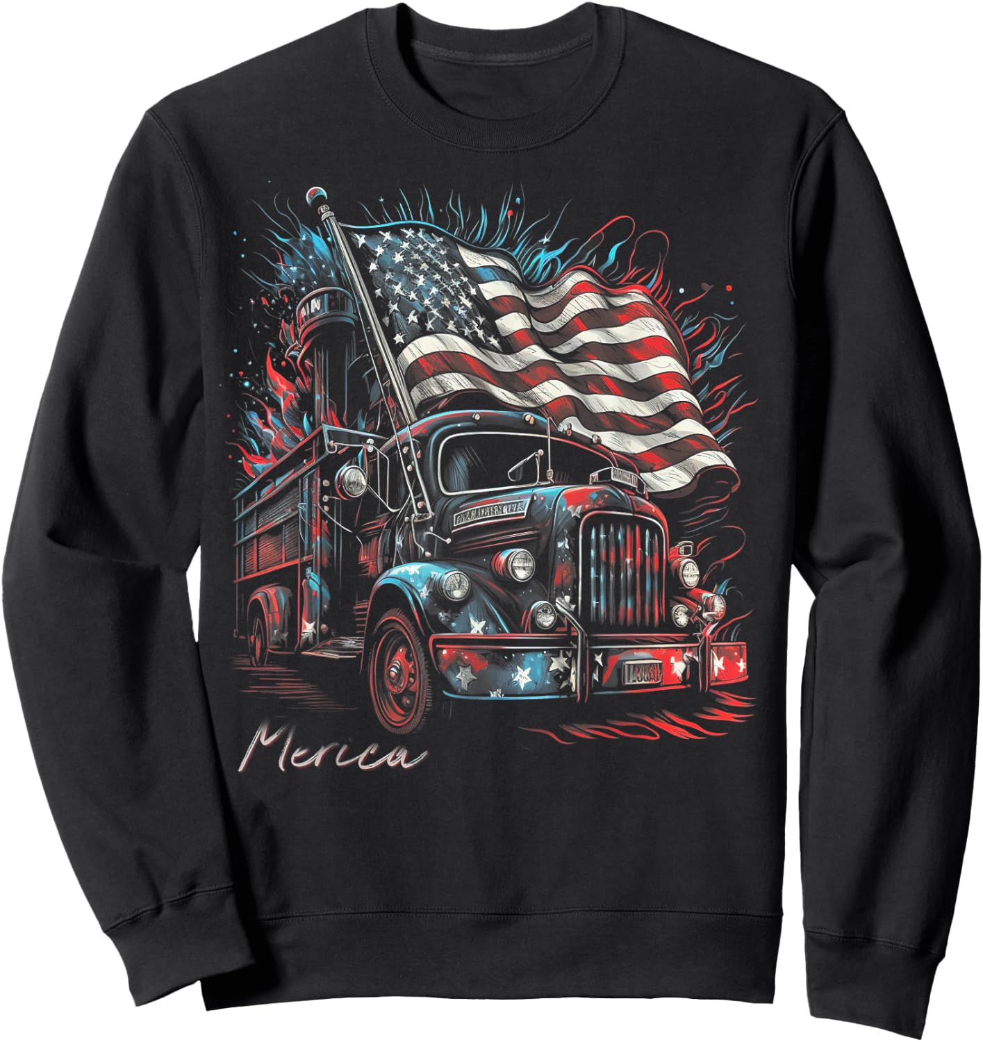 Fireman Firefighter 4th of July American Flag USA Funny Sweatshirt - Sweatshirt | Black