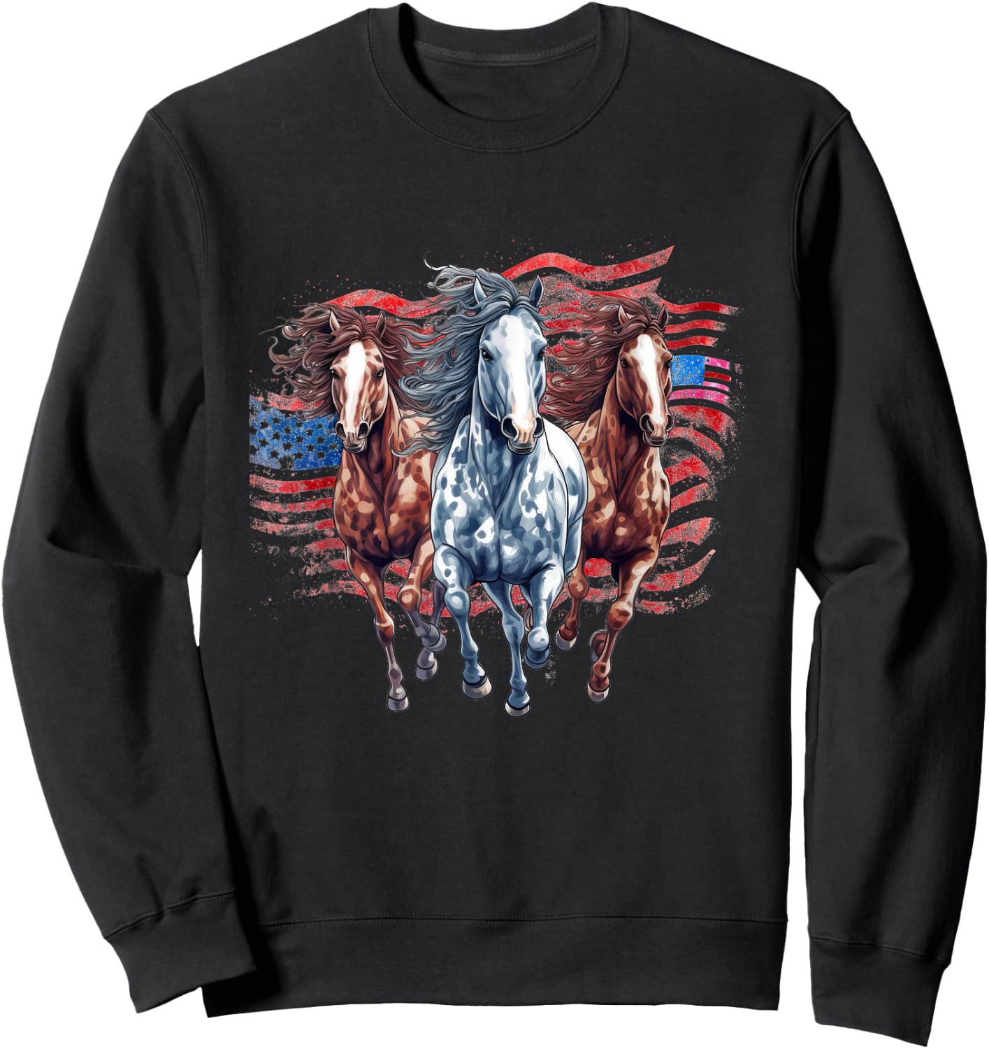 Memorial Day, 4th of July patriotic usa flag horses Sweatshirt - Sweatshirt | Black