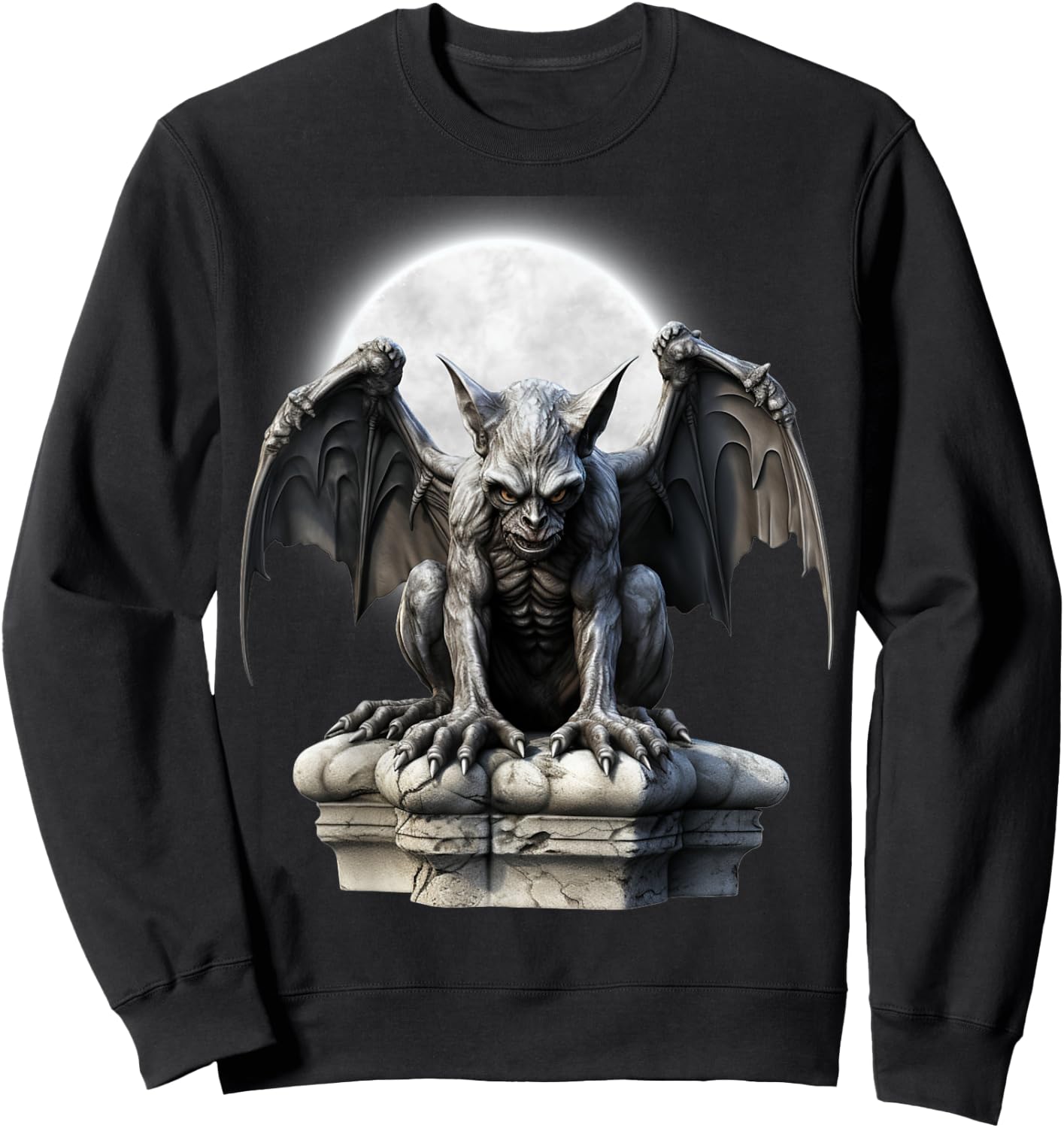 Gothic Winged Gargoyle Goth Fantasy Moon Halloween Sweatshirt - Sweatshirt | Black