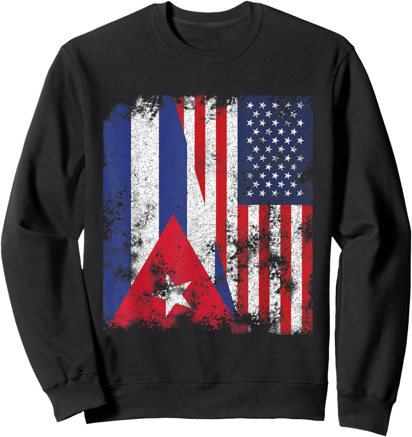 Cuba USA Flag Distressed - Half American Sweatshirt - Sweatshirt | Black