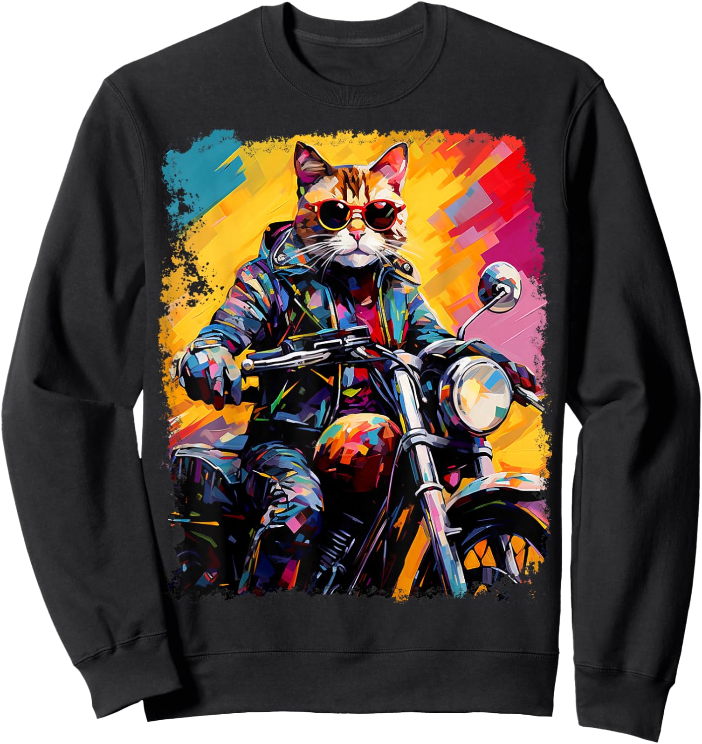 Cat on Motorcycle Women Sweatshirt - Sweatshirt | Black