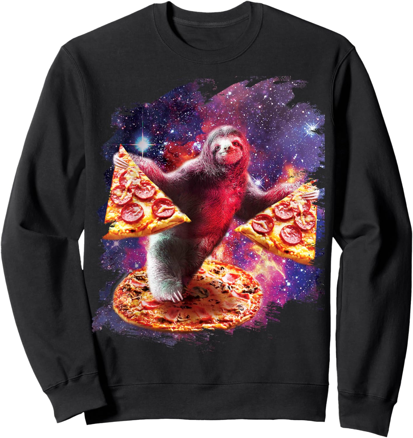 Trippy Space Sloth Turtle - Sloth Pizza Sweatshirt - Sweatshirt | Black