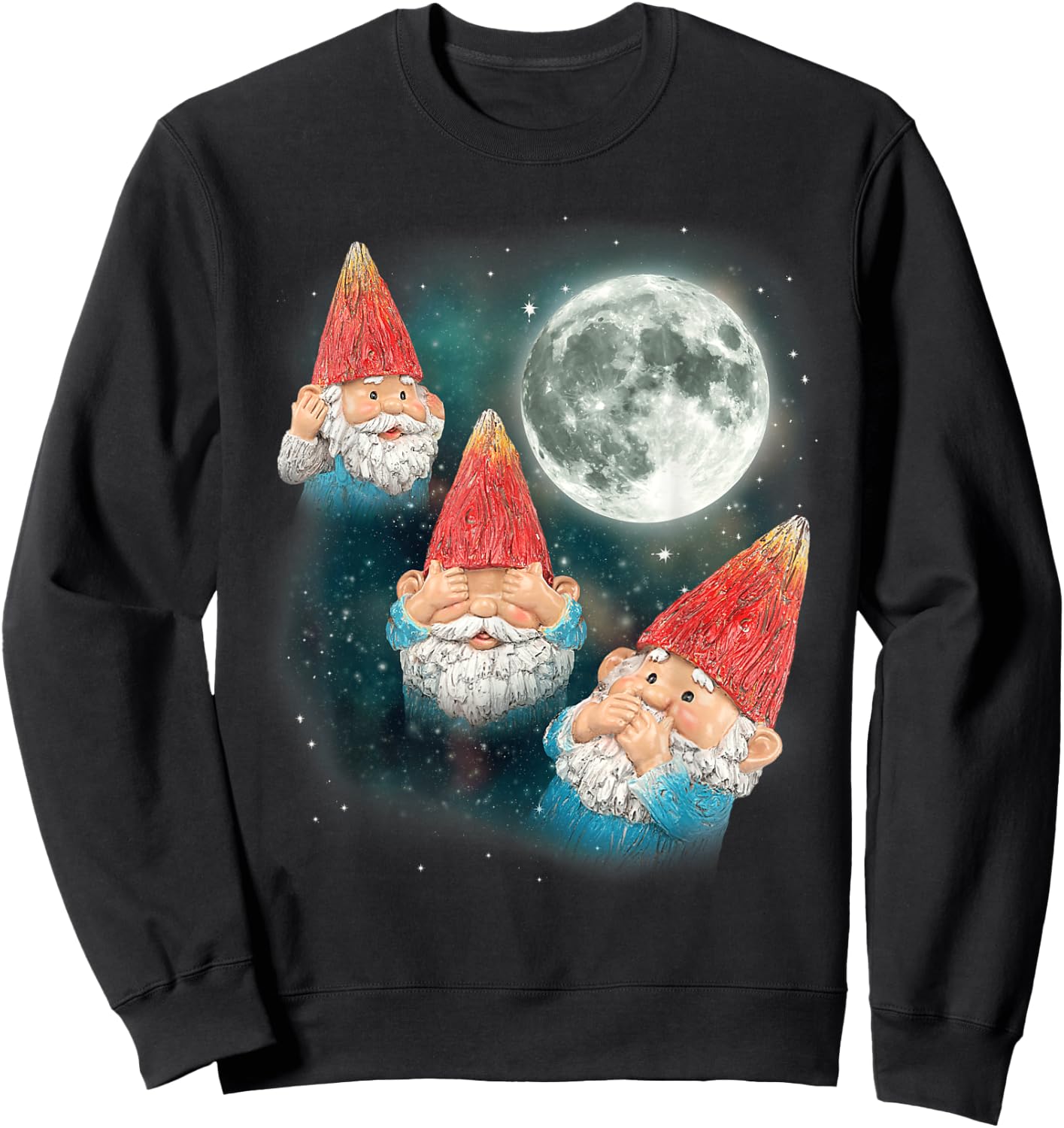 Gnome Shirt | 3 Gnome Moon Magical Galaxy Gnome Costume Sweatshirt - Sweatshirt | Black