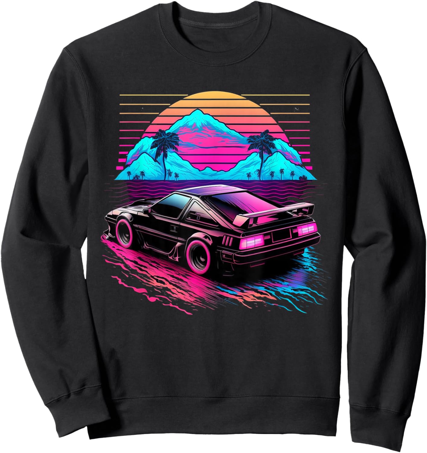 Japanese Retro Futuristic Synthwave Car Racing JDM Tuning Sweatshirt - Sweatshirt | Black