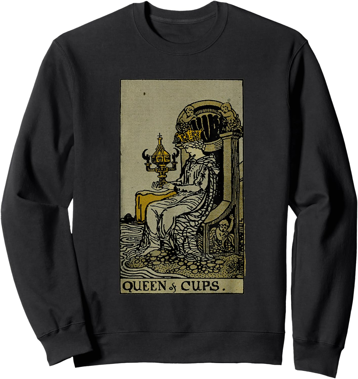 Vintage Tarot Card Queen of Cups Sweatshirt - Sweatshirt | Black