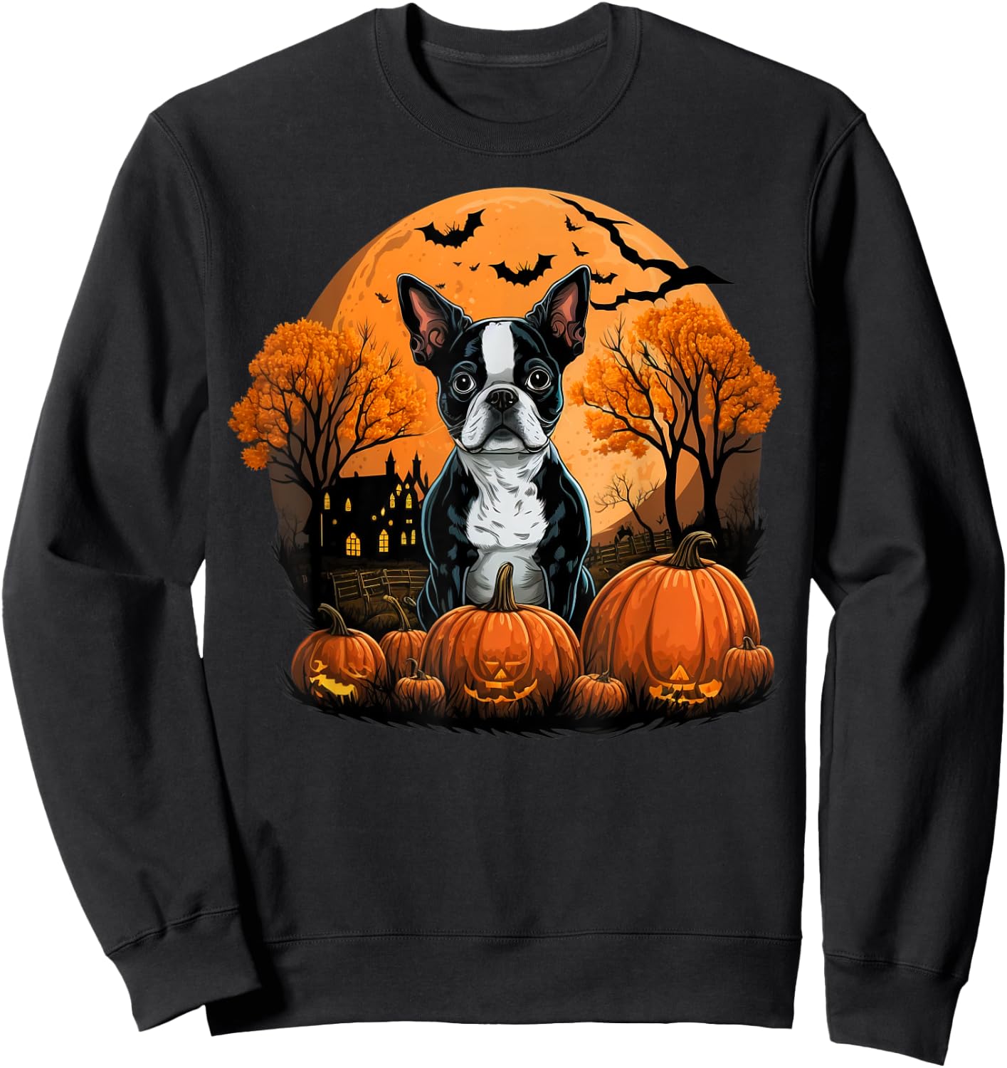 Pumpkin Boston Terrier costume on Boston Terrier Halloween Sweatshirt - Sweatshirt | Black