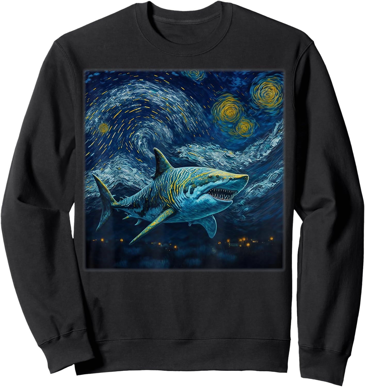 Surrealism Starry Night Tiger Shark Sweatshirt - Sweatshirt | Black