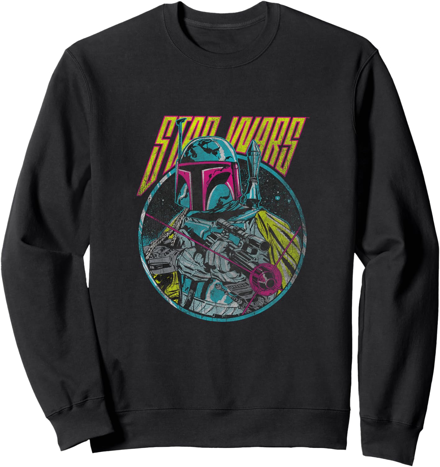 Kids Star Wars Classic Boba Fett Retro Neon Blaster Vintage Sweatshirt - Sweatshirt | Black