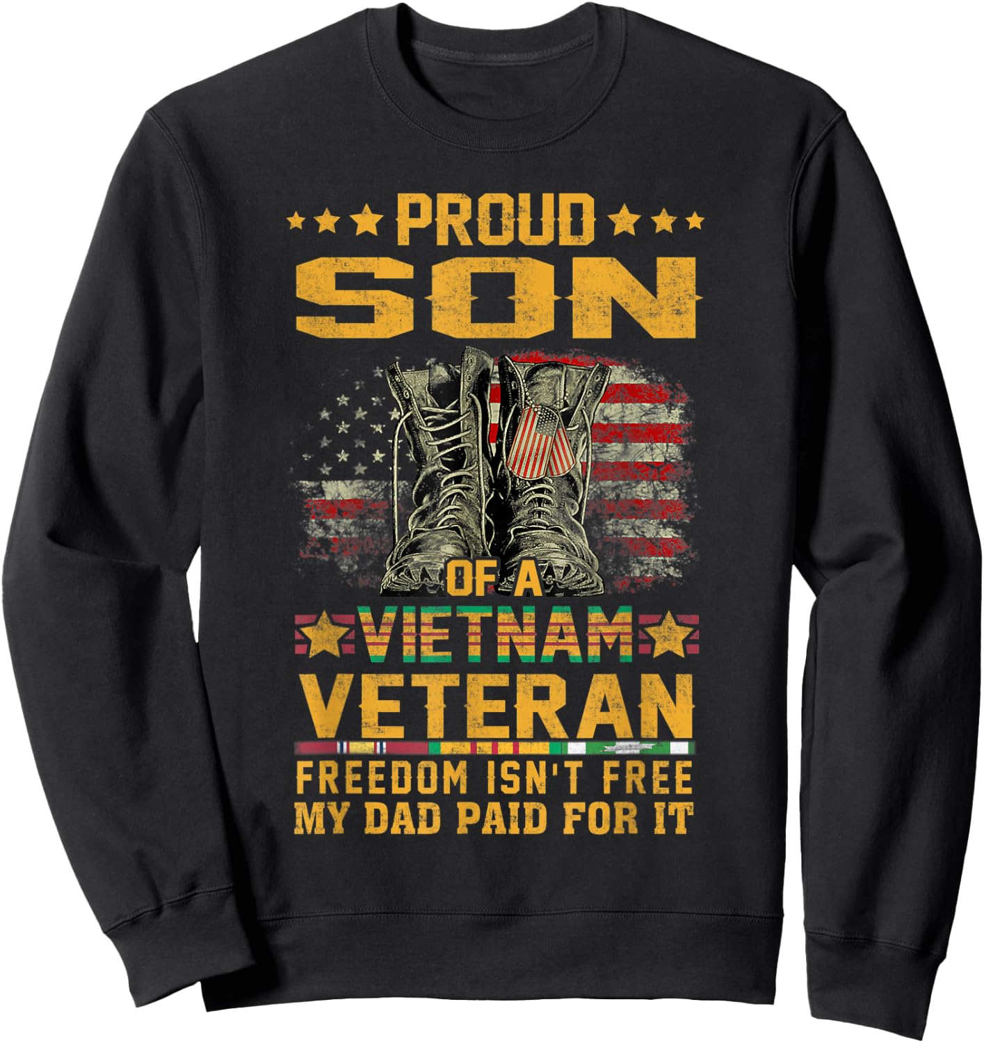 Proud Son Of Vietnam Veteran Patriotic Vet Flag USA for Kids Men Sweatshirt - Sweatshirt | Black