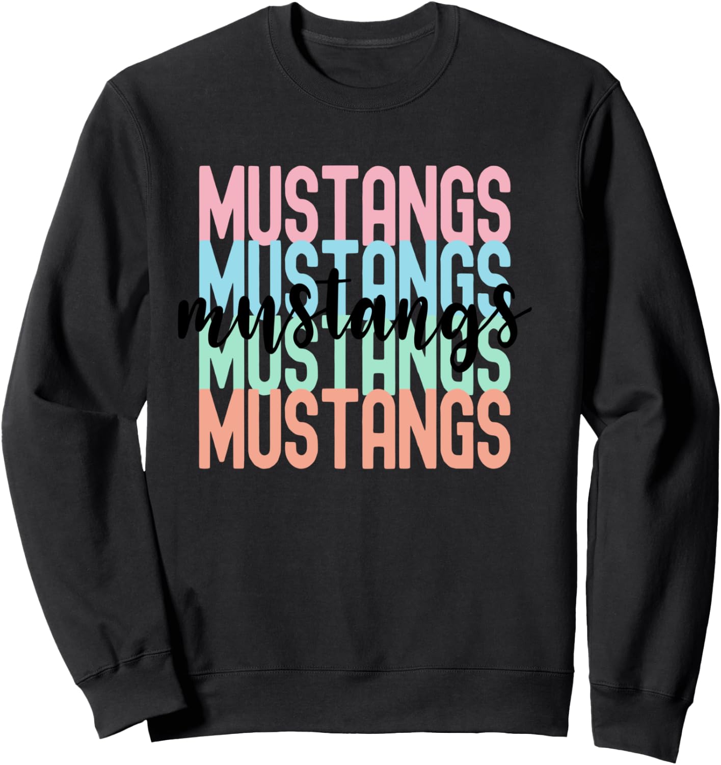 Mustangs Team Mascot School Spirit Game Night Sweatshirt - Sweatshirt | Black