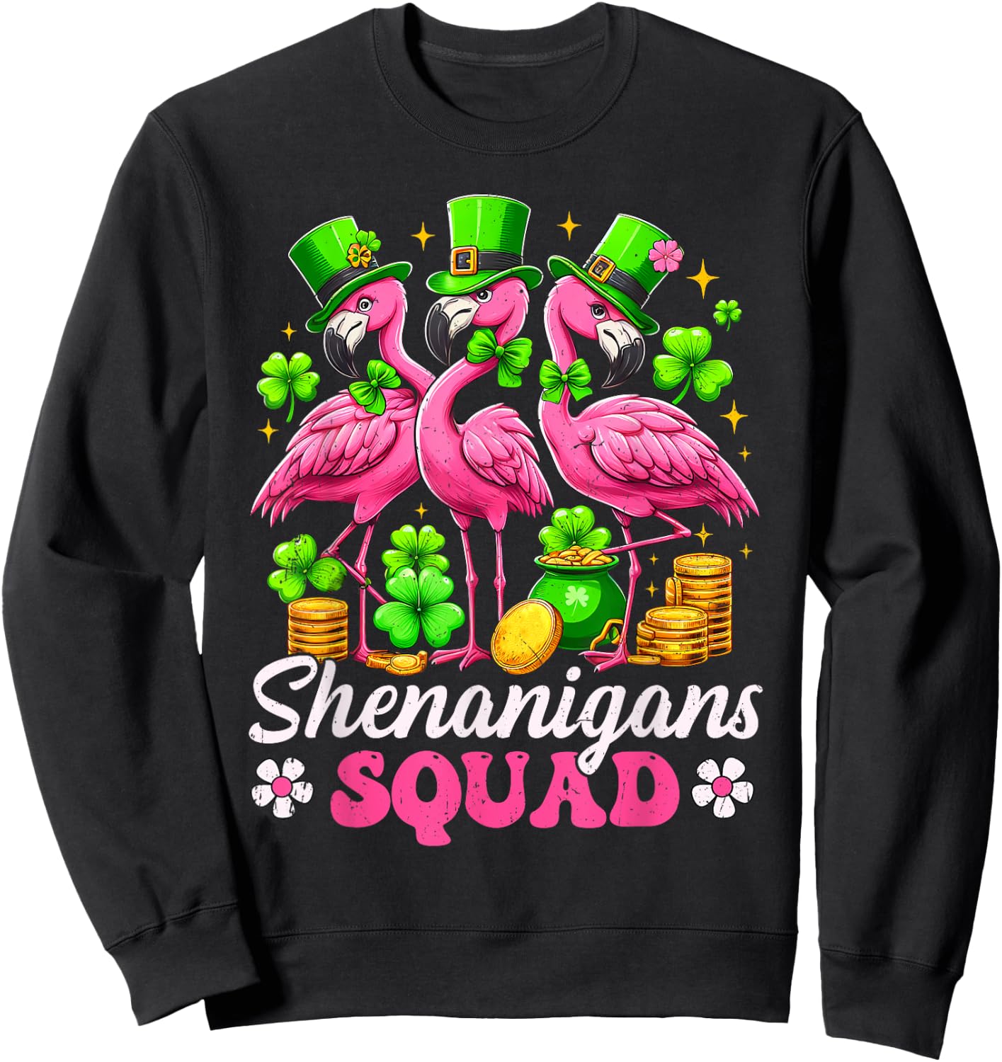 Groovy Shenanigan Squad Irish Flamingo St Patrick's Day Sweatshirt - Sweatshirt | Black