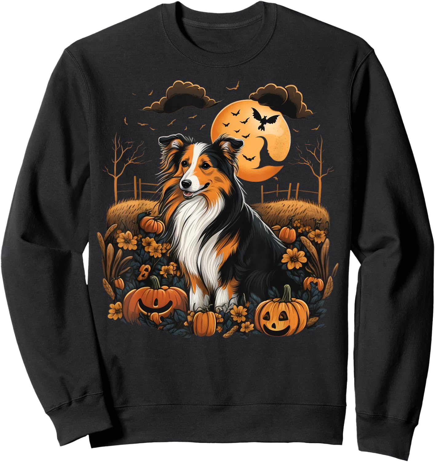 Pumpkin Shetland Sheepdog costume on Sheltie Halloween Women Kids Sweatshirt - Sweatshirt | Black