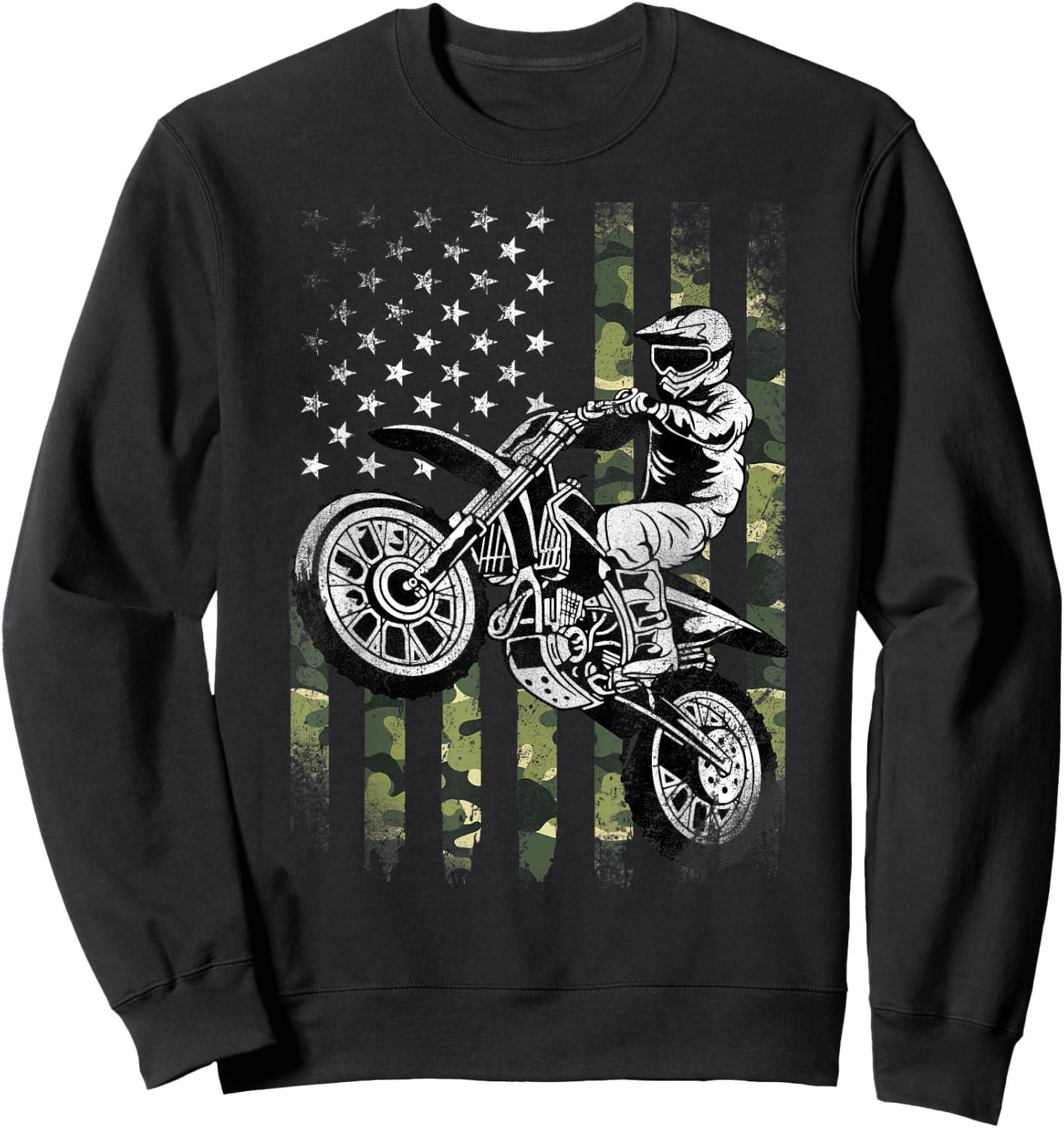 Dirt Bike American Camo Flag Motocross Dirtbike Biker Sweatshirt - Sweatshirt | Black