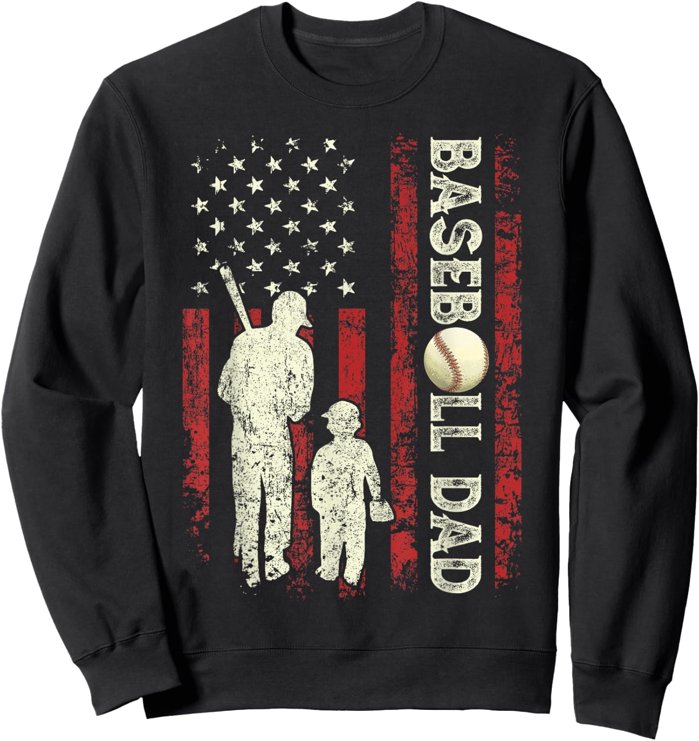 Fathers Day Baseball Dad USA Flag Gifts For Dad Men Baseball Sweatshirt - Sweatshirt | Black