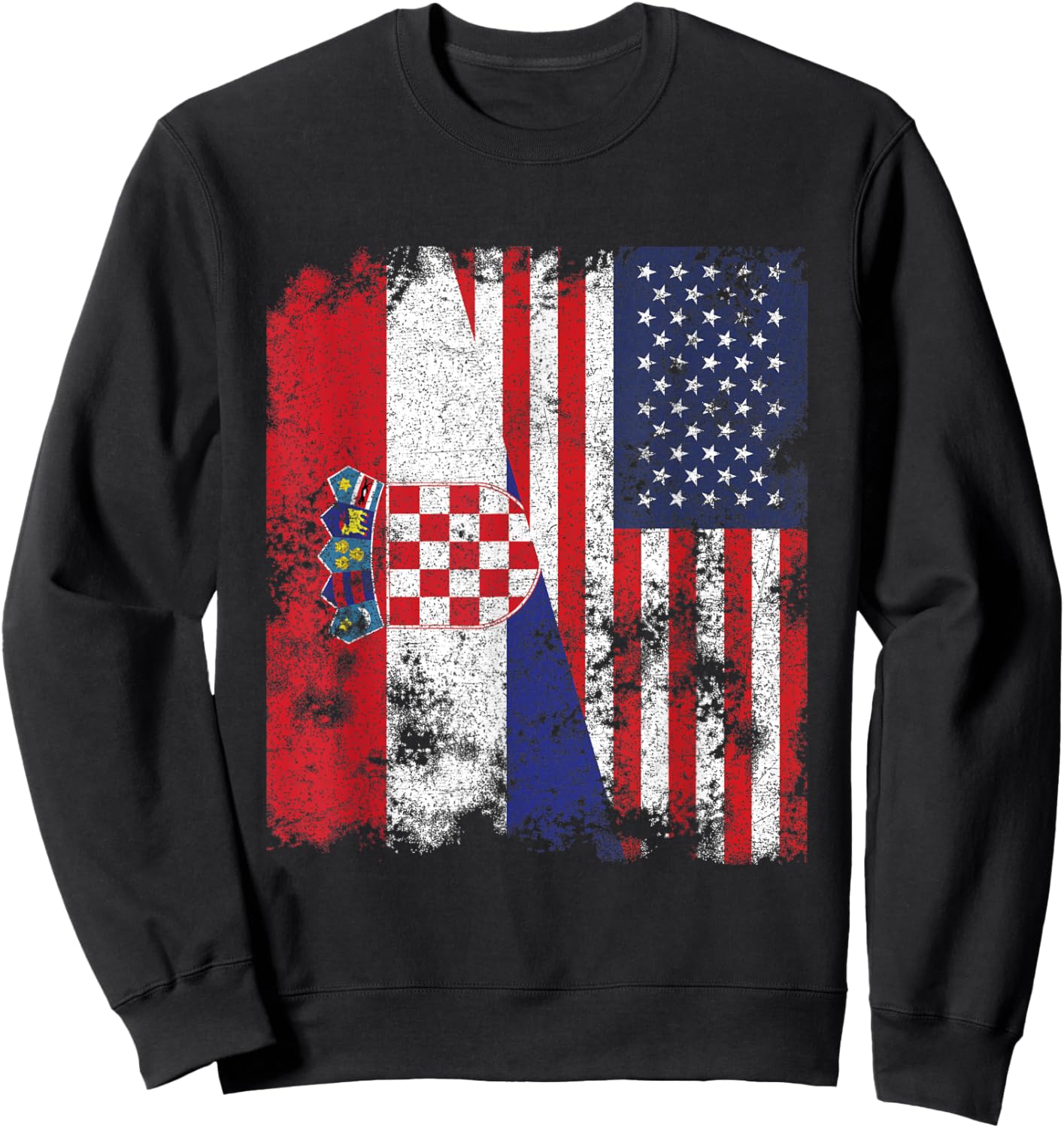 Croatia USA Flag Distressed - Half American Sweatshirt - Sweatshirt | Black