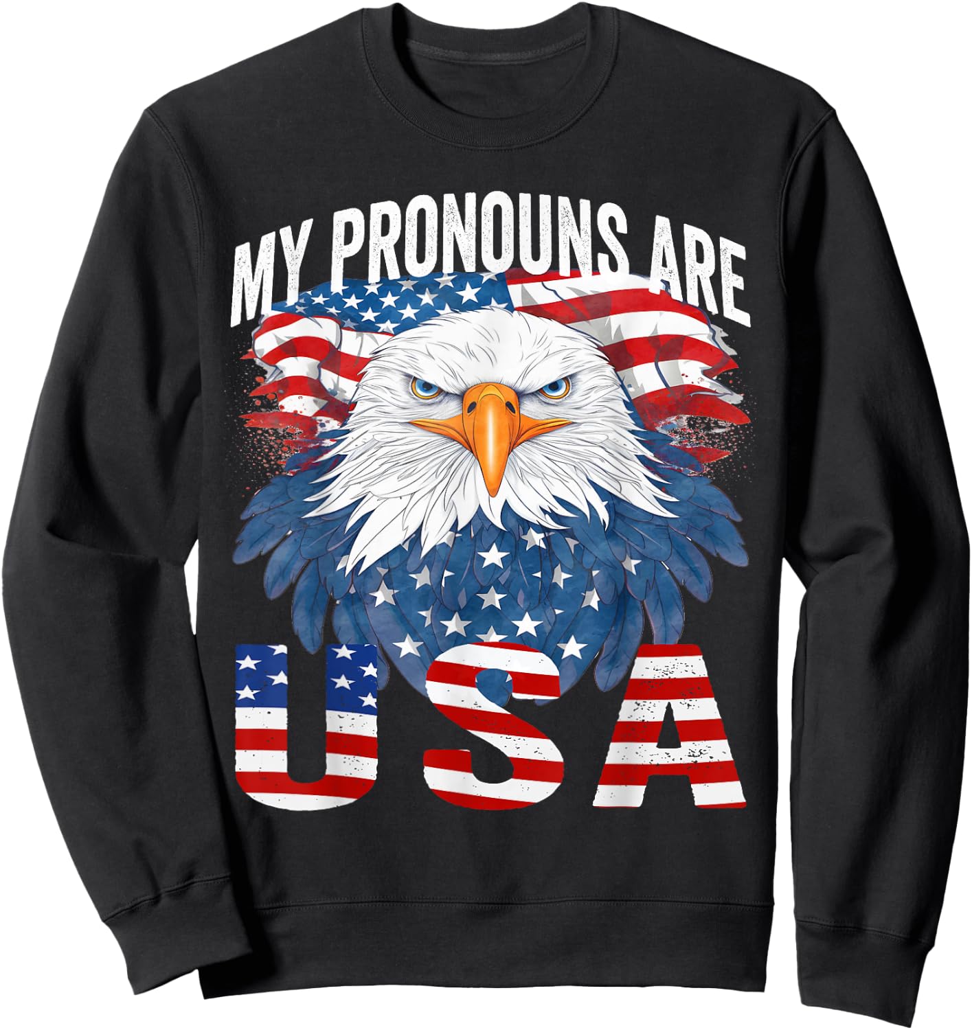 My Pronouns Are USA Patriotic Eagle Funny 4th of July Sweatshirt - Sweatshirt | Black
