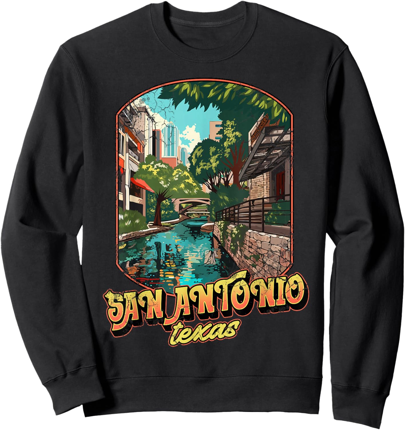 San Antonio Texas City Design Distressed Sweatshirt - Sweatshirt | Black