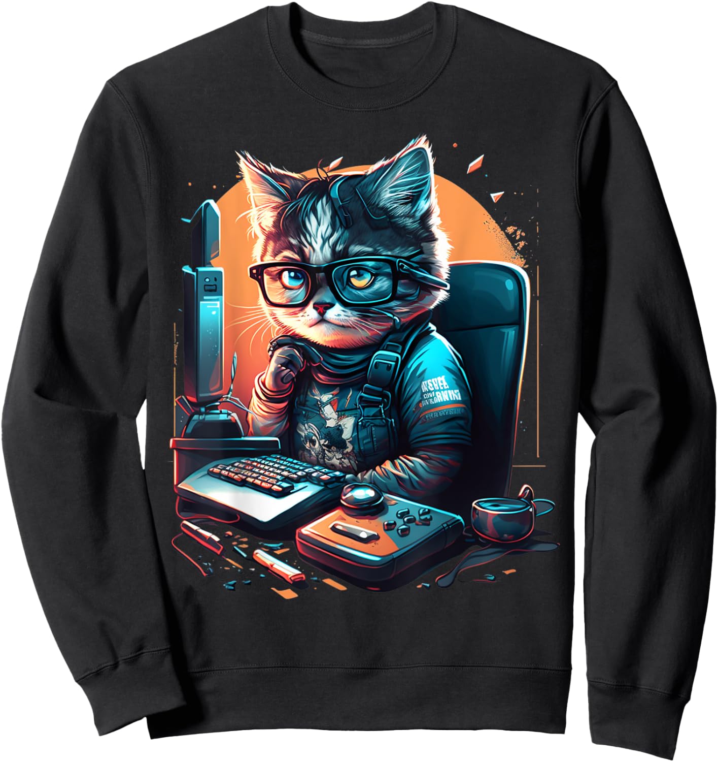 Cat Work On Computers with glasses cute cats Computer Nerd Sweatshirt - Sweatshirt | Black