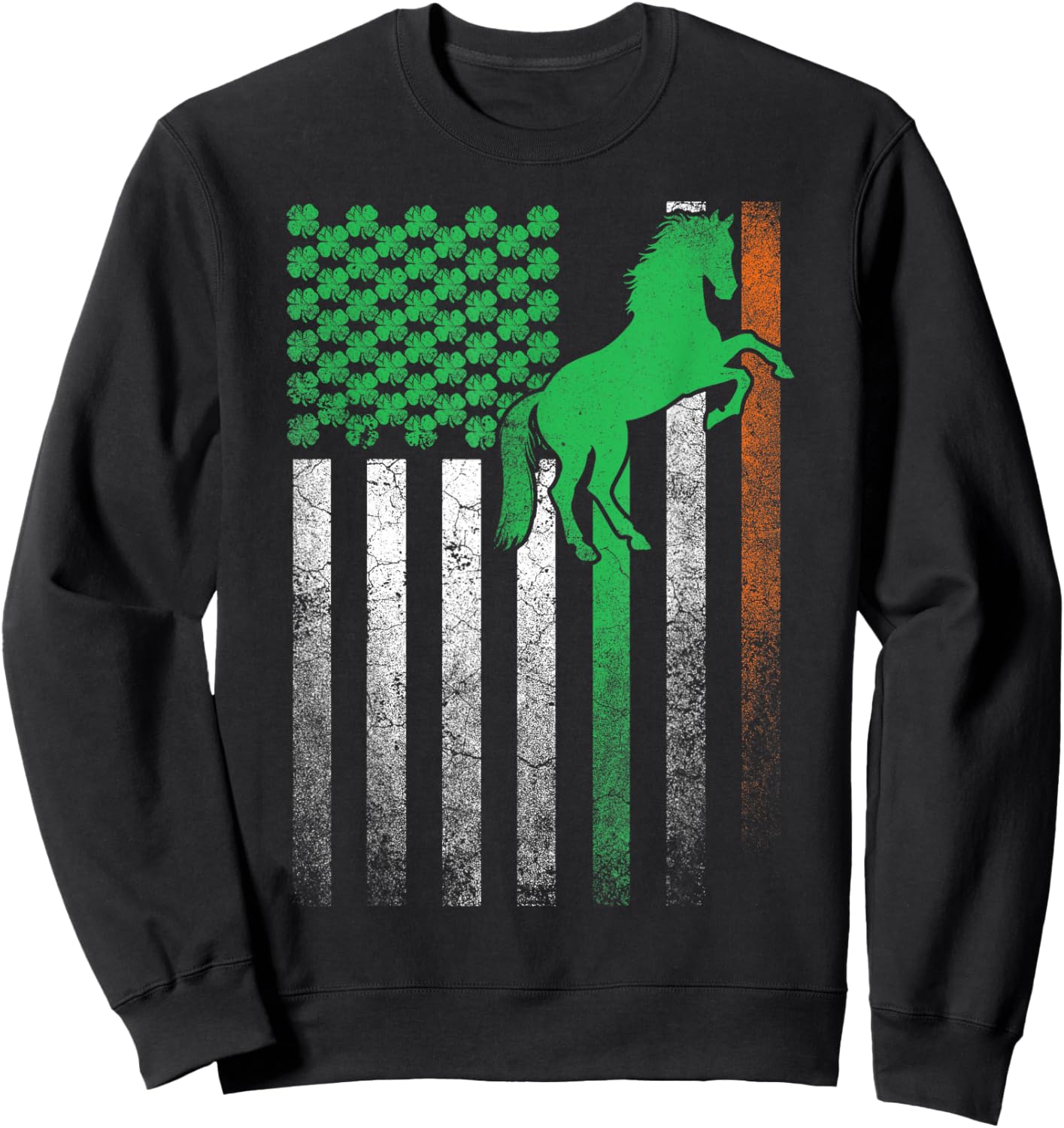 Horse Gift St. Patrick's Day Irish American Flag Ireland Women Kids Men Sweatshirt - Sweatshirt | Black