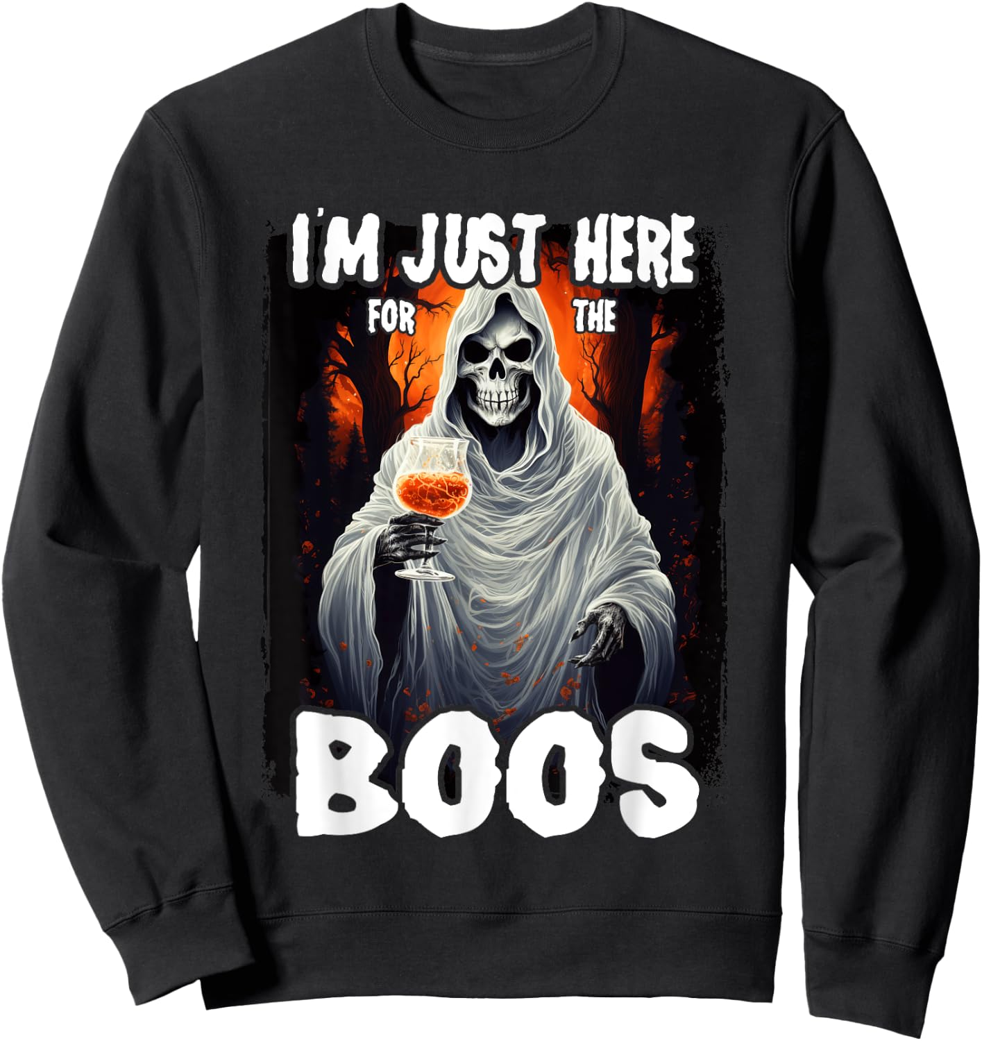 I'm Just Here For The Boos Ghost Funny Men Women Halloween Sweatshirt - Sweatshirt | Black