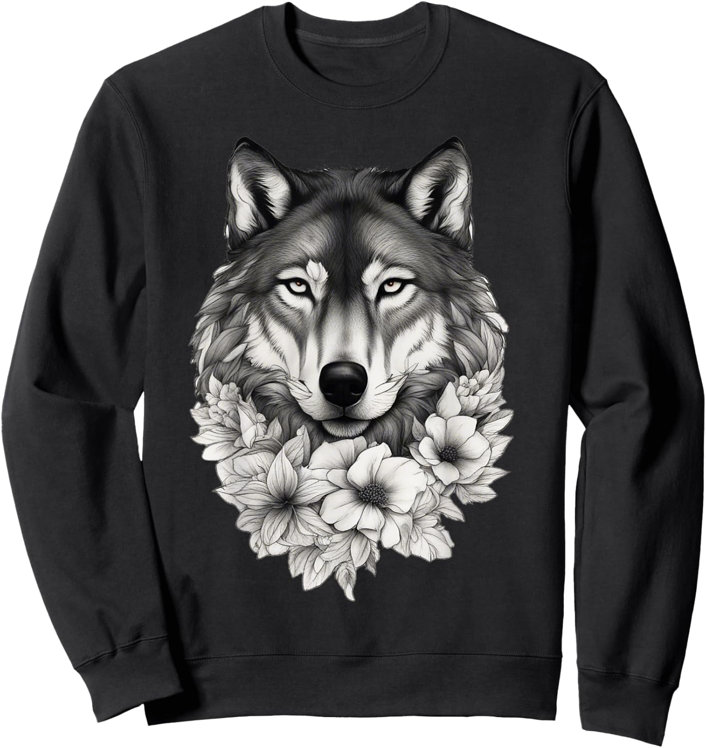 Floral Wolf Lover Flowers Wolf Face For Wolves Lover Sweatshirt - Sweatshirt | Black