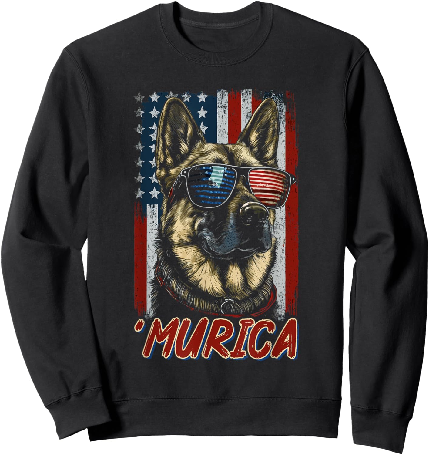 Murica Patriotic German Shepherd 4th of July Dog Sweatshirt - Sweatshirt | Black