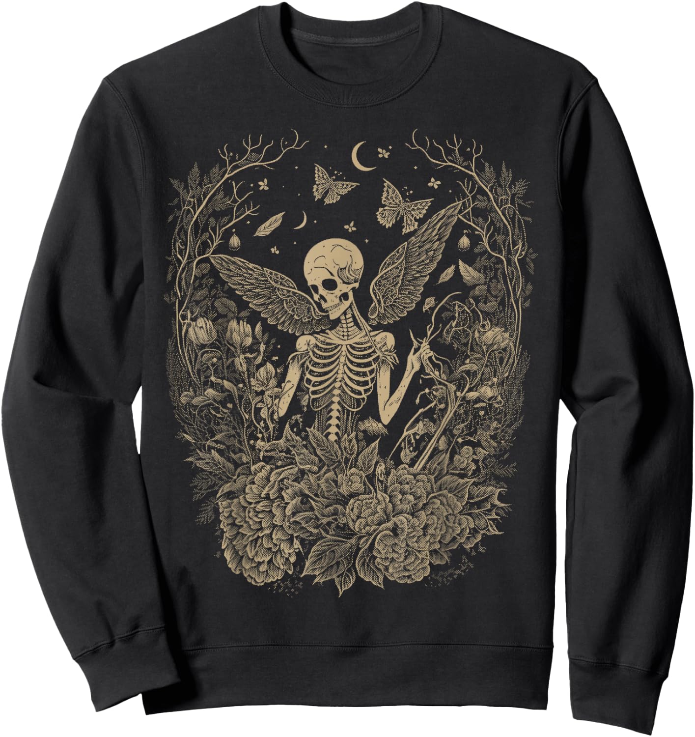 Cute Fairycore Floral Skeleton Aesthetic Girls Women Graphic Sweatshirt - Sweatshirt | Black