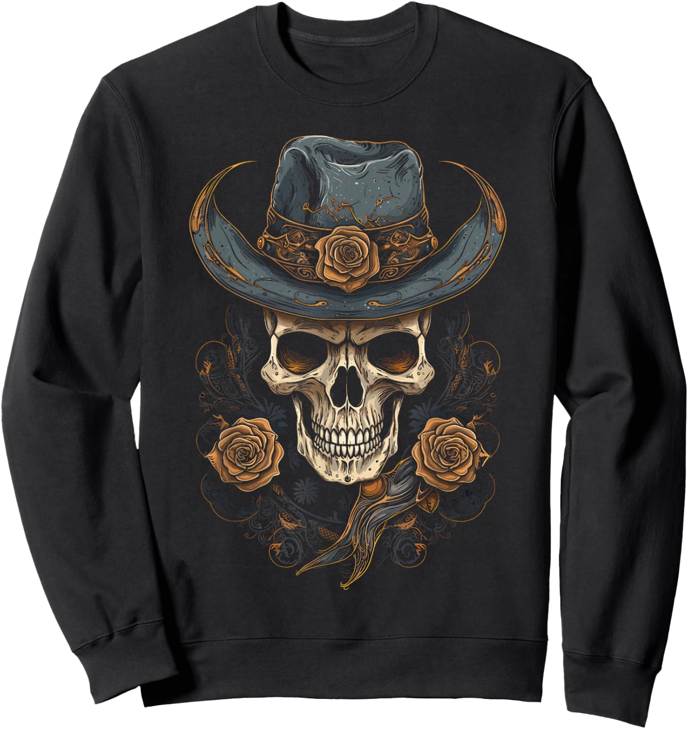 Gothic Y'allternative Aesthetic Western Skull , Men Sweatshirt - Sweatshirt | Black