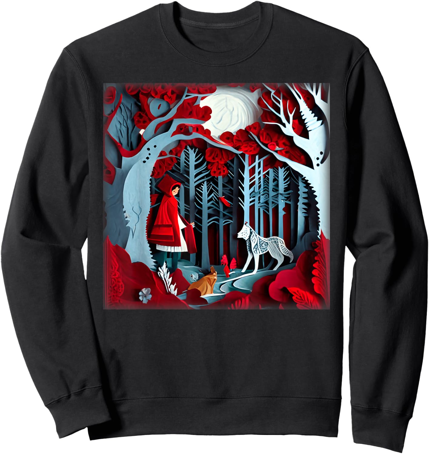 Paper Cut Craft Paper Illustration Little Red a Riding Hood Sweatshirt - Sweatshirt | Black