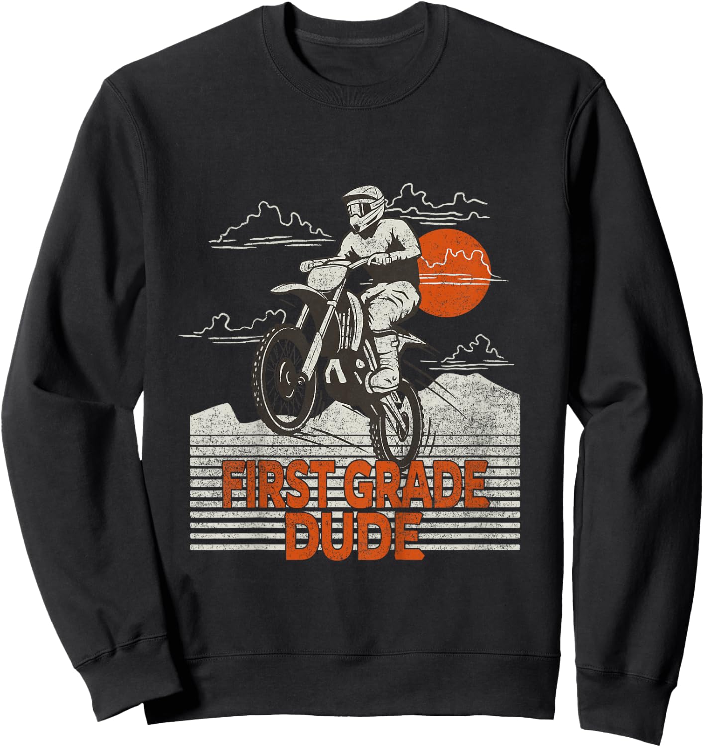 Kids First Grade Dude - First Day of School Dirt Bike Motorcycle Sweatshirt - Sweatshirt | Black