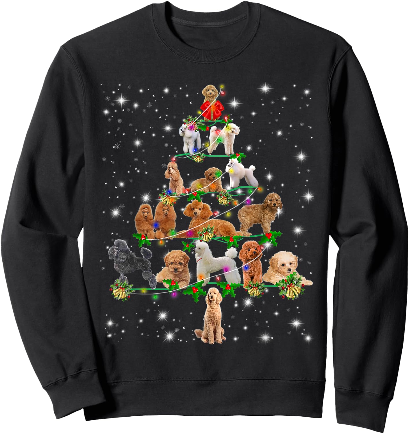 Poodle Christmas Tree Lights Funny Lover Dog Pajamas Sweatshirt - Sweatshirt | Black