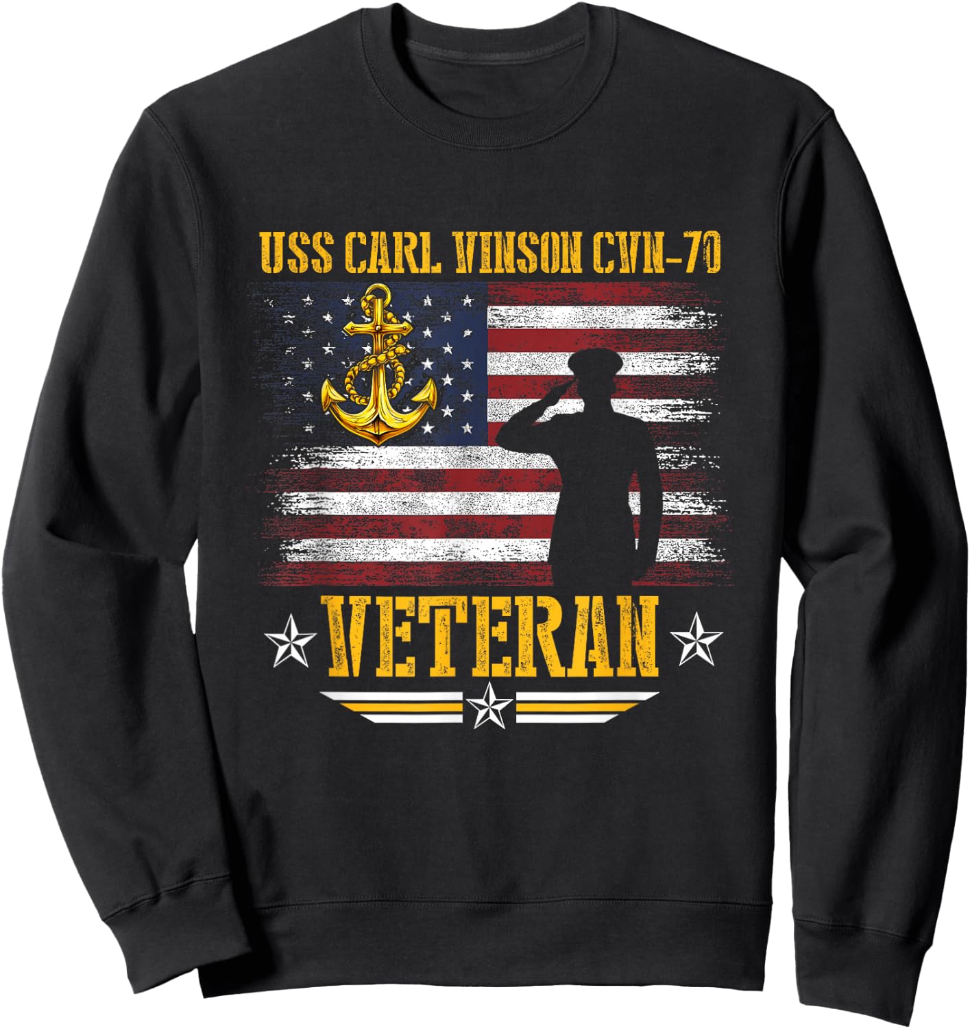 USS Carl Vinson CVN-70 Aircraft Carrier Veteran Flag Vintage Sweatshirt - Sweatshirt | Black