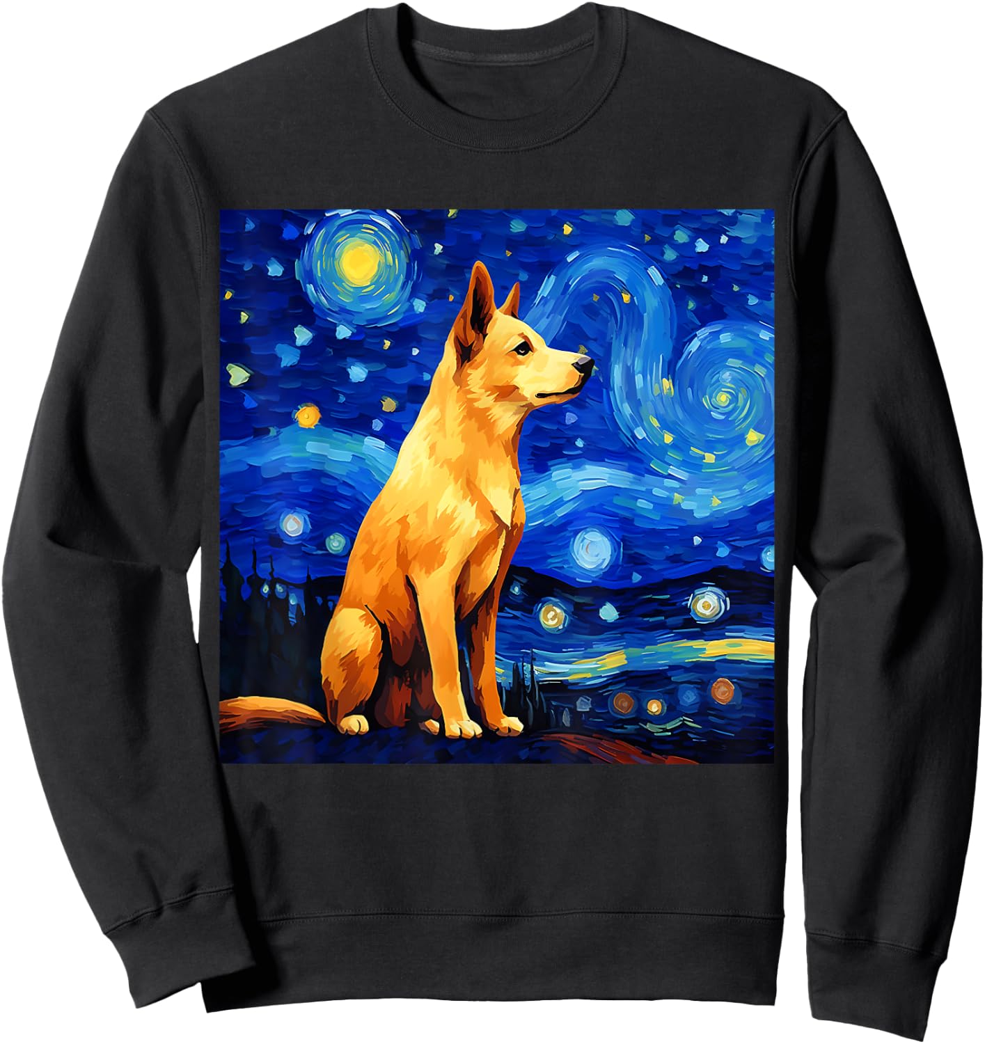 Surreal Starry Night Jindo Dog Sweatshirt - Sweatshirt | Black