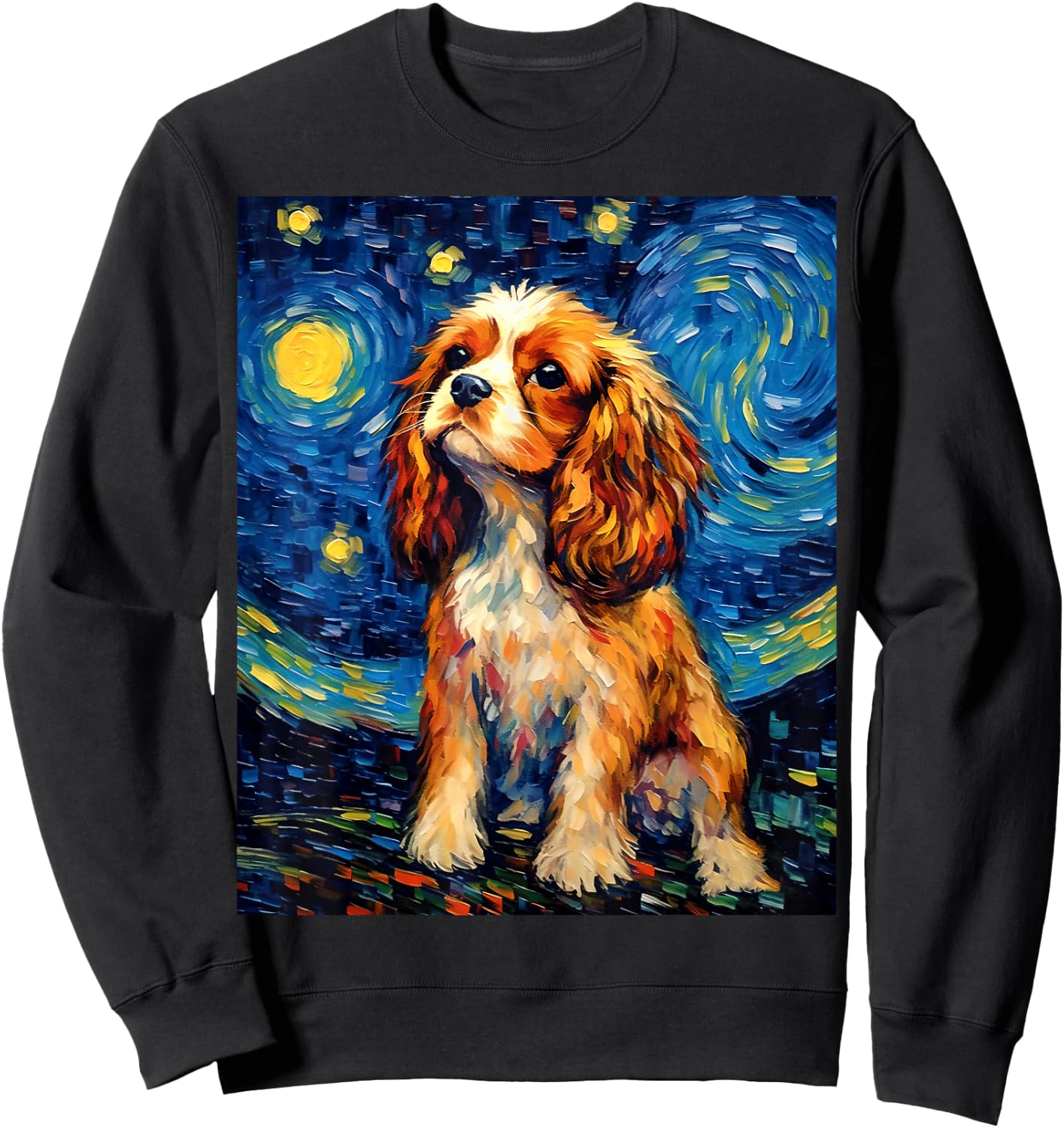 Surreal Starry Night Cavalier King Charles Spaniel Dog Sweatshirt - Sweatshirt | Black