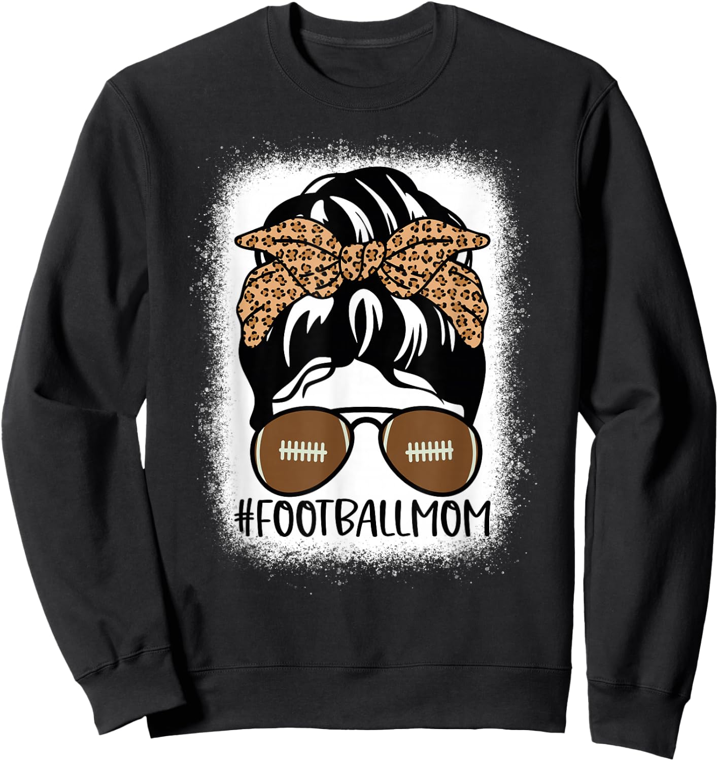 Bleached Football Mom Life with Leopard and Messy Bun Player Sweatshirt - Sweatshirt | Black