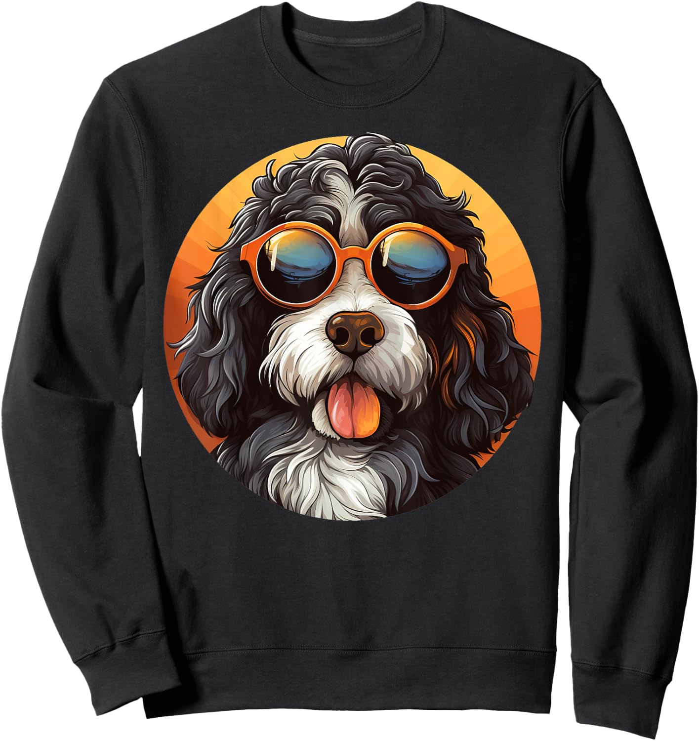 Cute Bernedoodle With Sunglasses Colorful Graphic Lover Dog Women Girls Kids Sweatshirt - Sweatshirt | Black