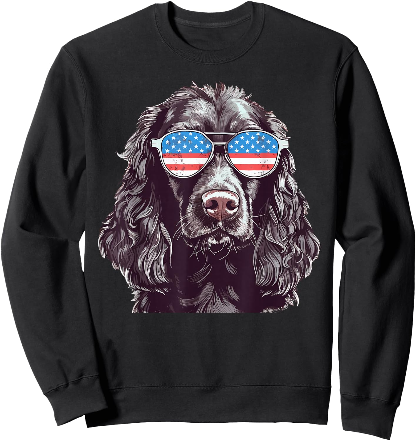 Boykin Spaniel USA American Flag Dog Sunglasses 4th of July Sweatshirt - Sweatshirt | Black