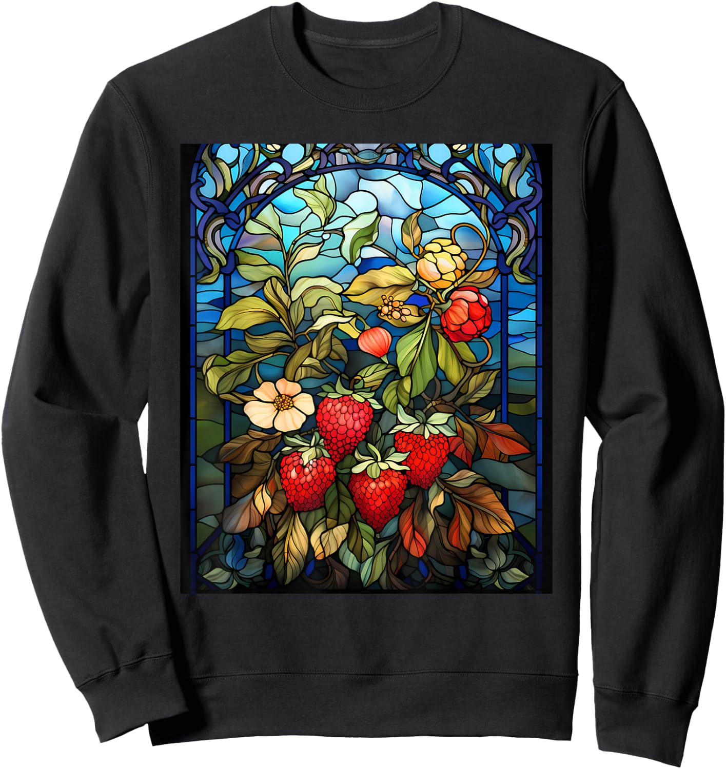 Stained Glass Style Strawberry Sweatshirt - Sweatshirt | Black
