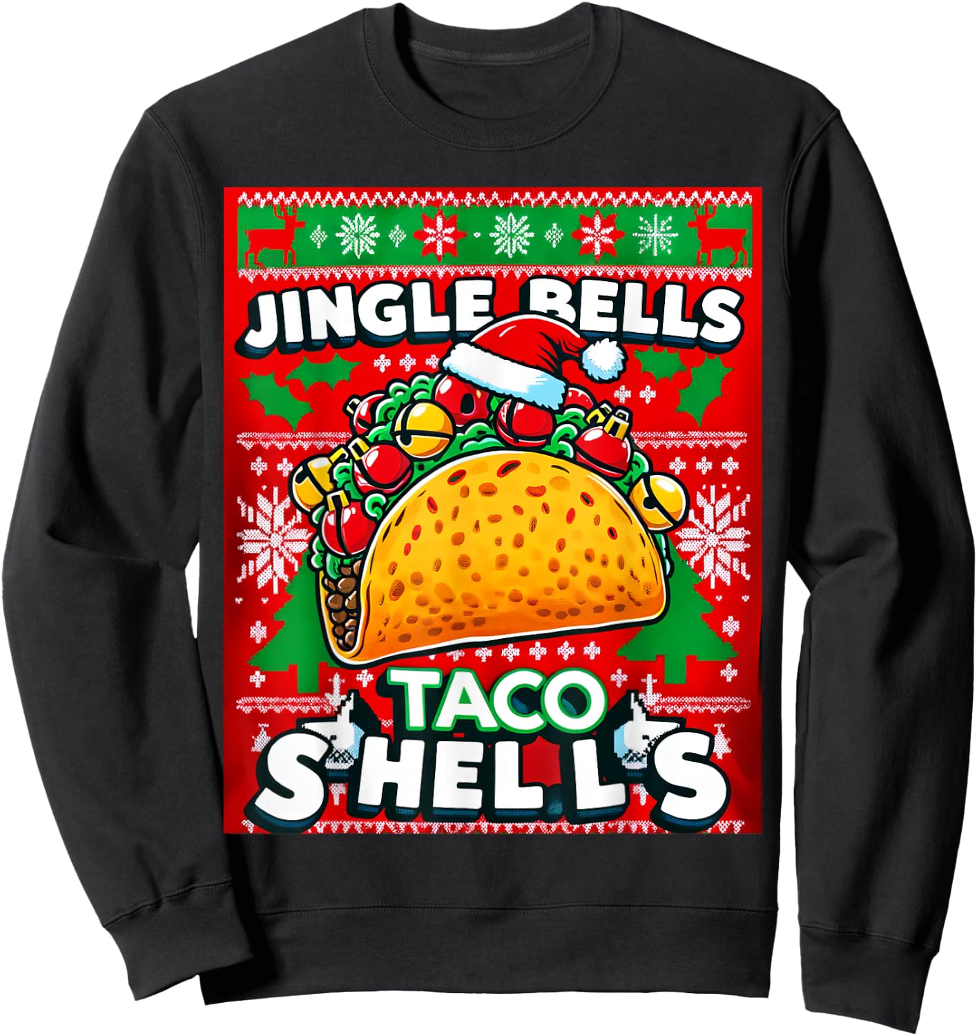 Funny Ugly Christmas Jingle Bells Taco Shells Design Sweatshirt - Sweatshirt | Black