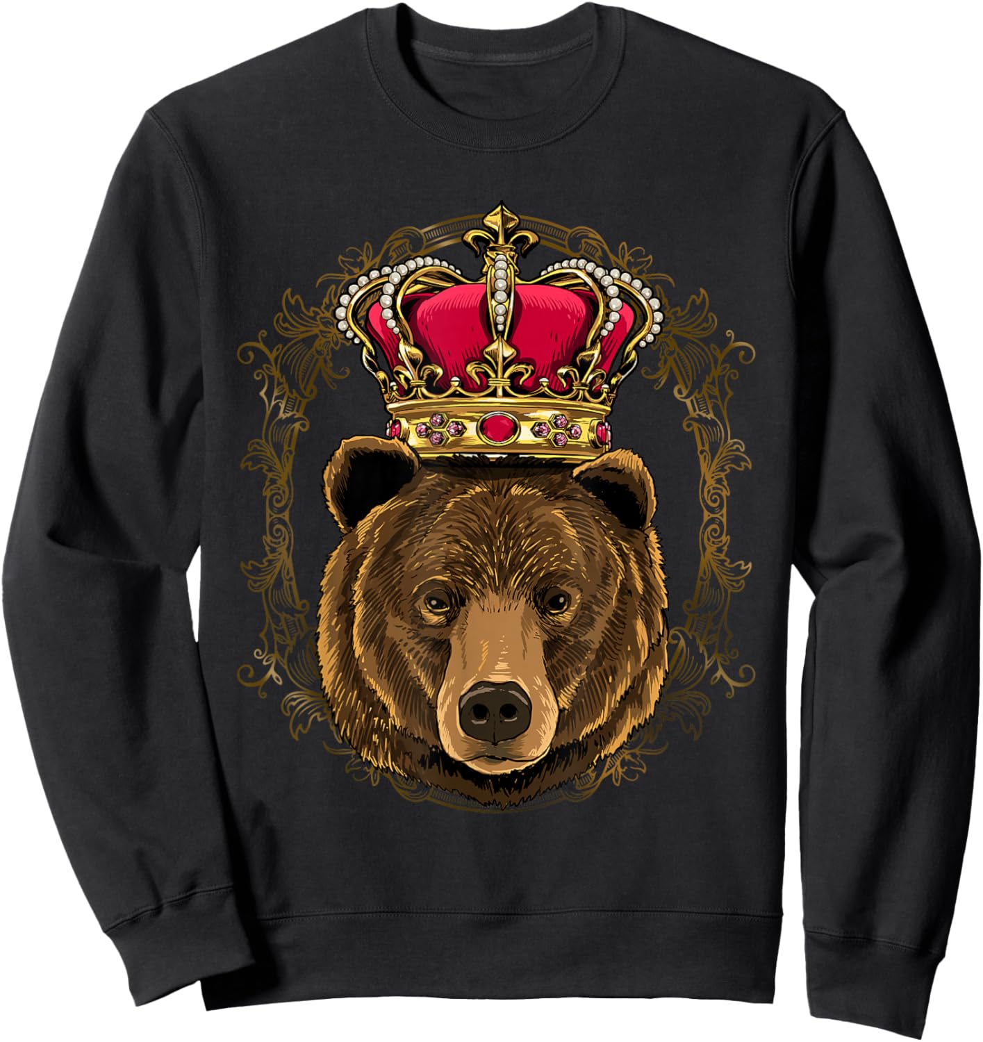 King Queen Grizzly Bear Animal Face Crown British Bear Lover Sweatshirt - Sweatshirt | Black