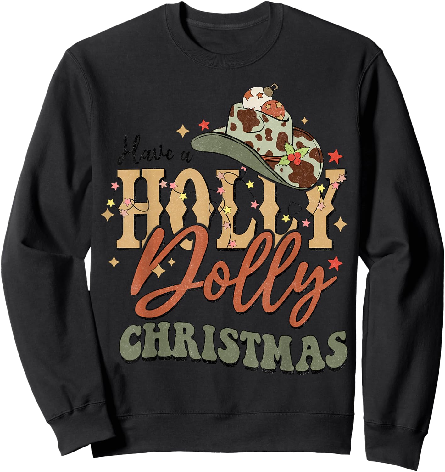 Vintage Western Christmas Howdy Xmas Cowboy Hat Retro Jolly Sweatshirt - Sweatshirt | Black