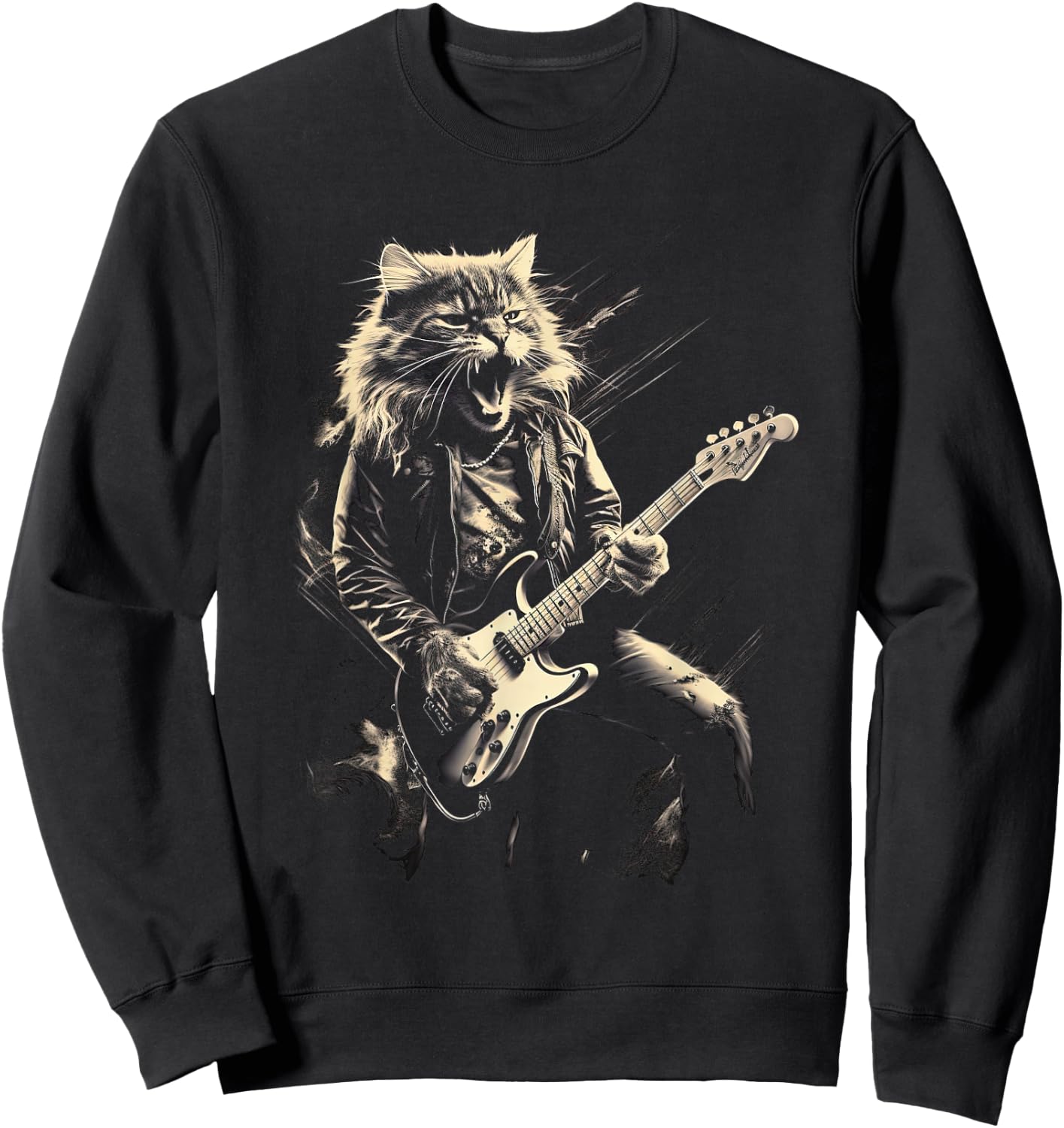 Cat Playing Bass Guitar Guitarist Rocker cool Men Women Kids Sweatshirt - Sweatshirt | Black