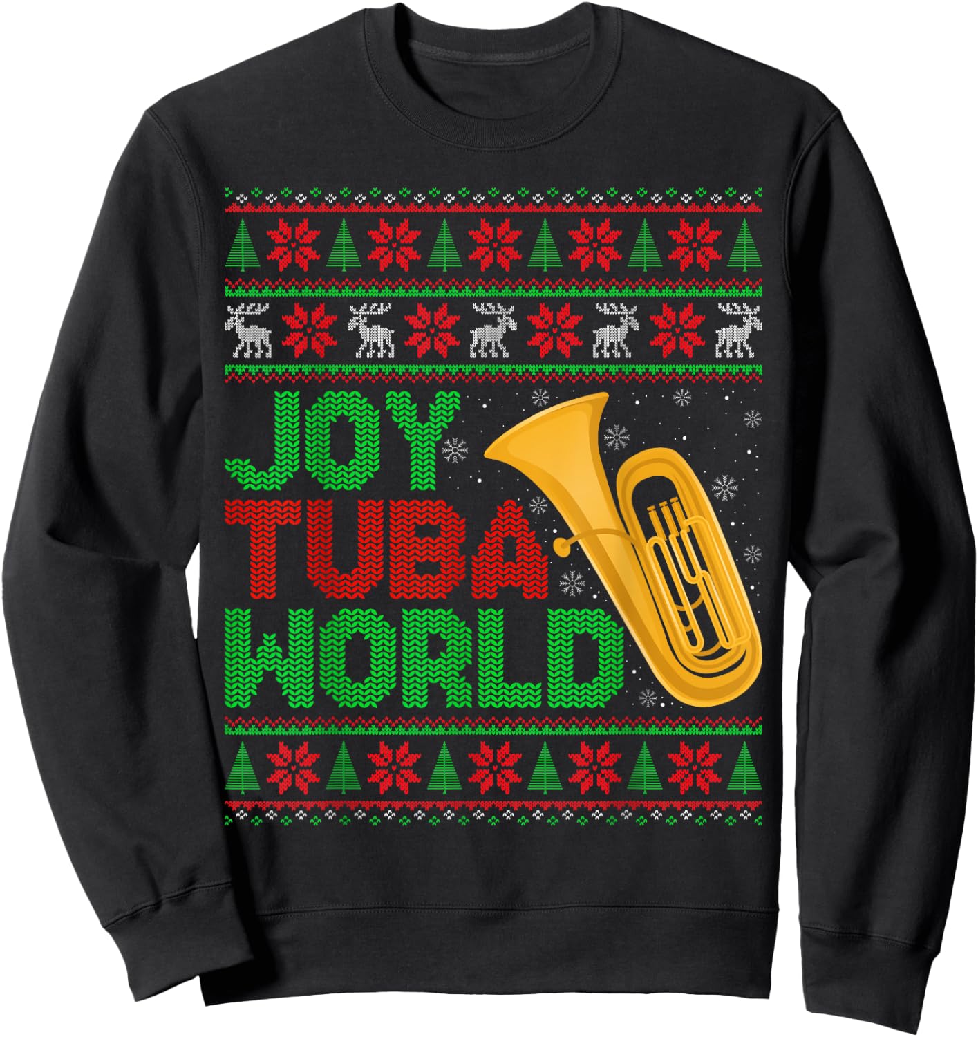 Joy Tuba World Music Lover Xmas Tuba Ugly Christmas Sweatshirt - Sweatshirt | Black