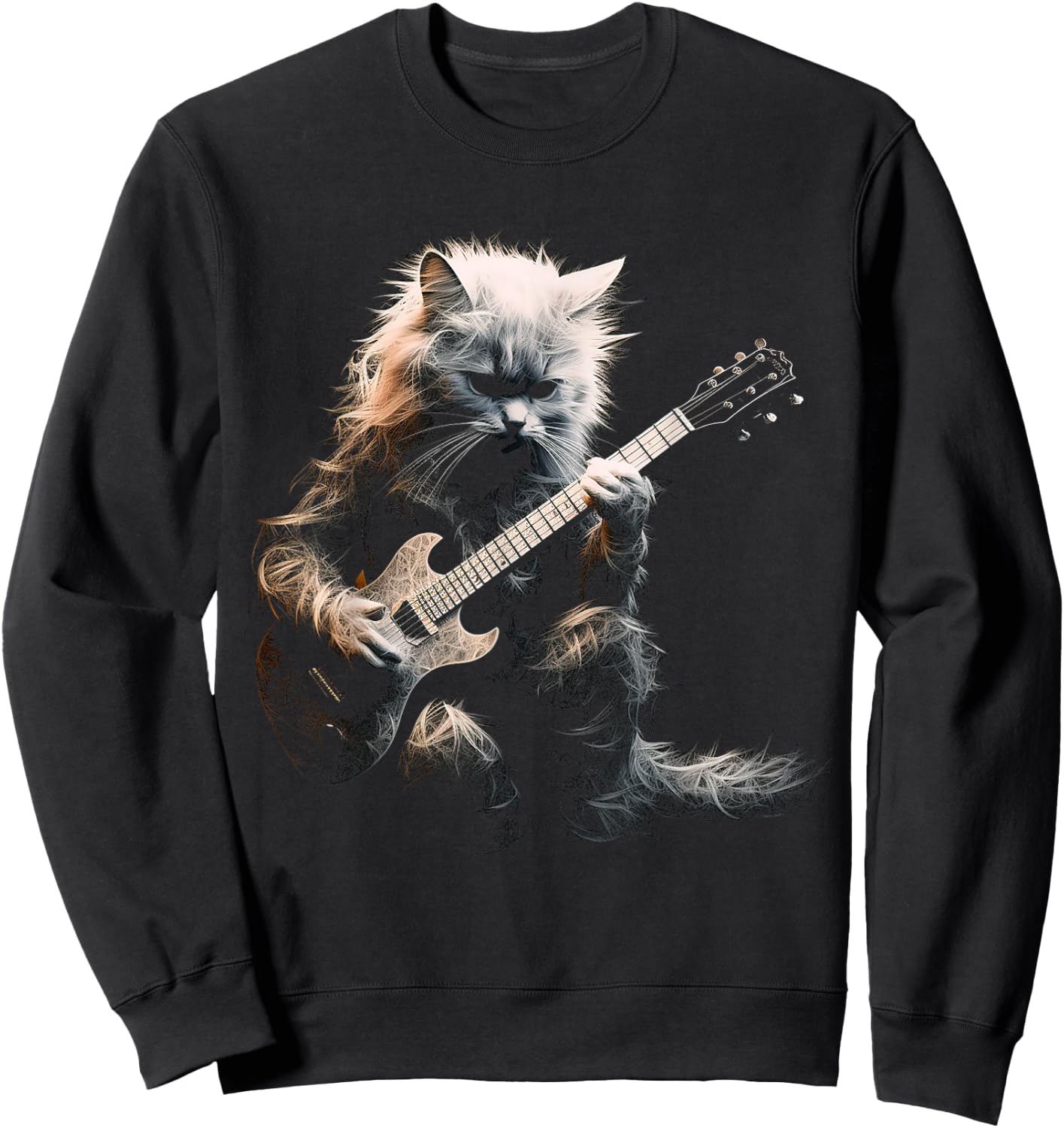 Funny Guitar Cat Rock Cat Playing Guitar Sweatshirt - Sweatshirt | Black