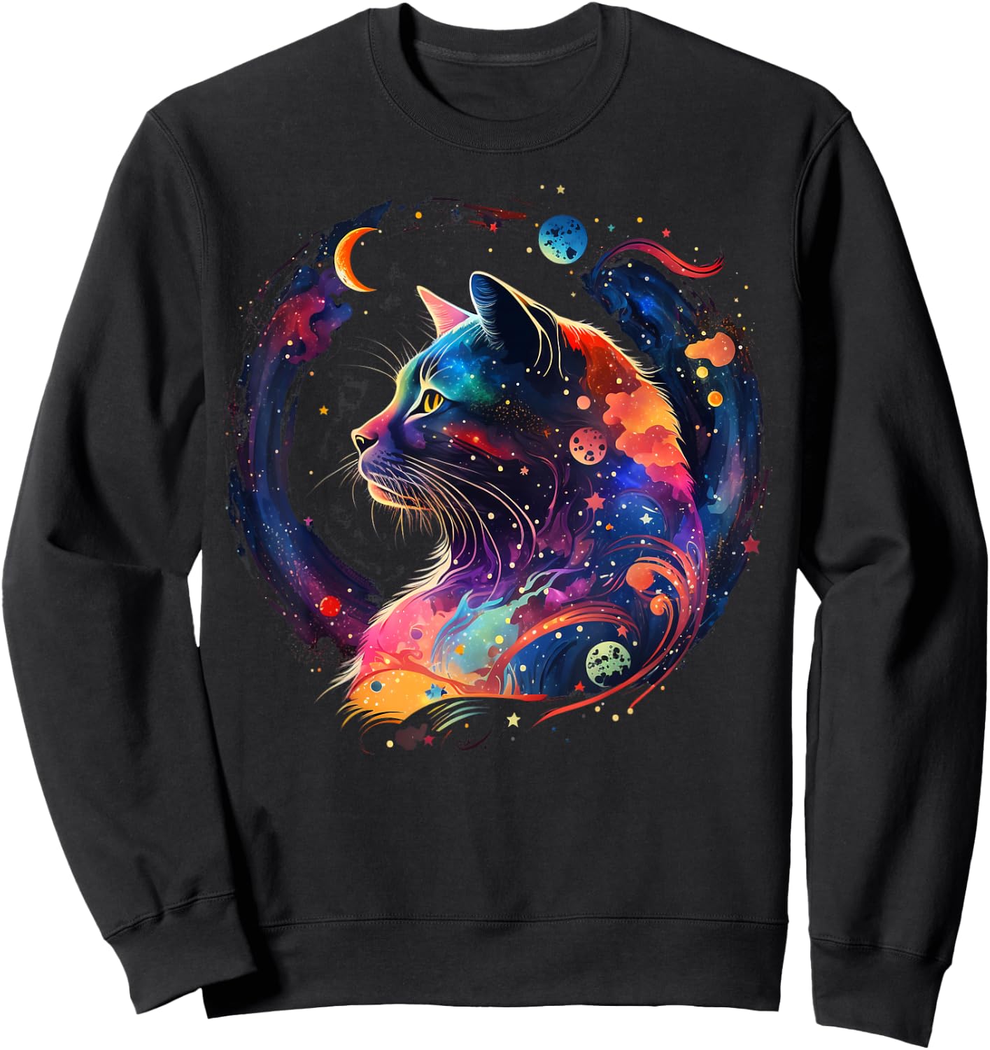Astronaut Outer Space Kitty on Galaxy Cat Lover Sweatshirt - Sweatshirt | Black