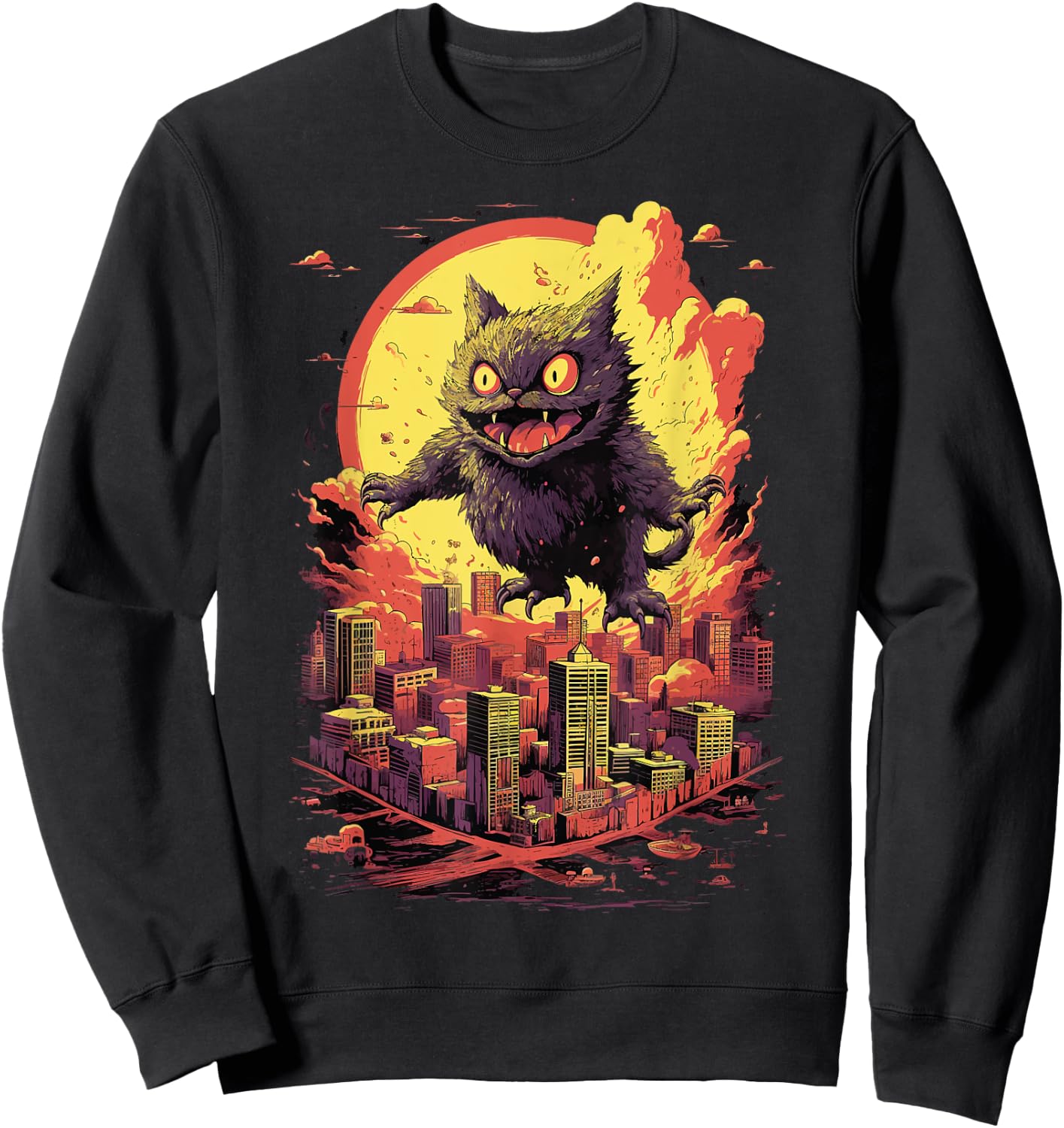 Catzilla Cat Jumping for Lover of Big Cats Kitty Kitten Sweatshirt - Sweatshirt | Black