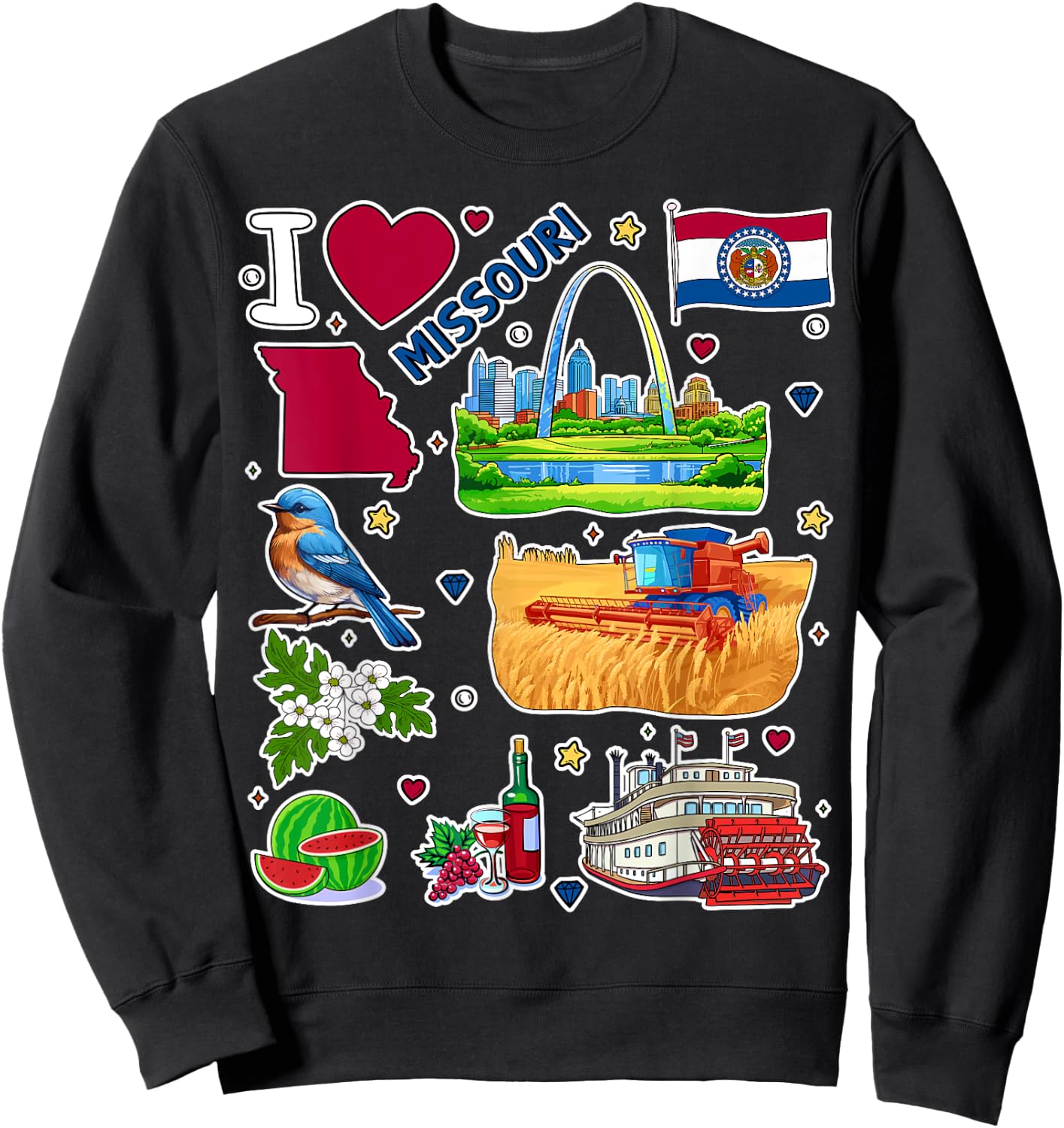 Missouri map, hand drawn Missouri State Symbols and icons Sweatshirt - Sweatshirt | Black